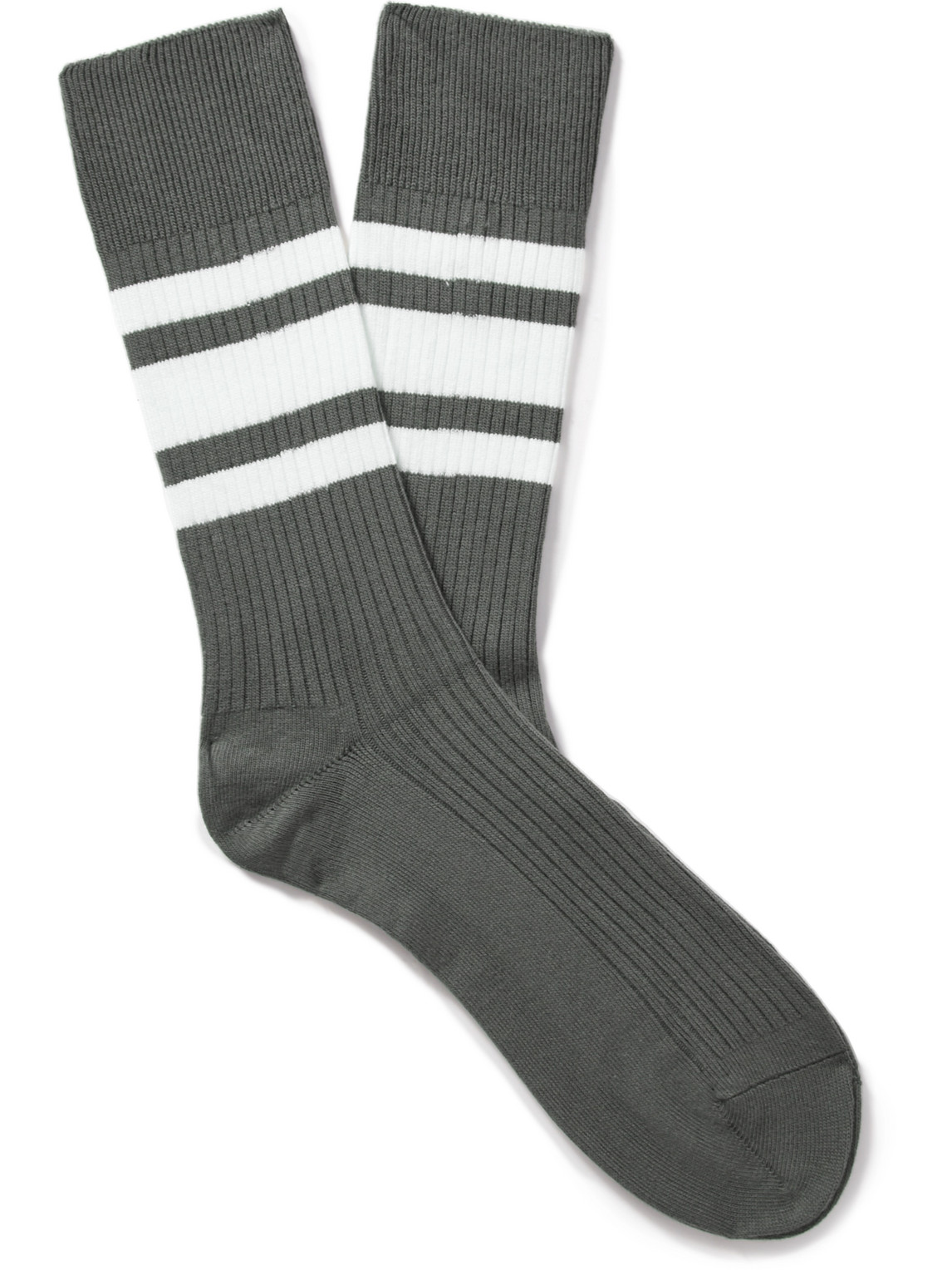 Arket Nils Striped Ribbed Cotton-blend Socks In Gray