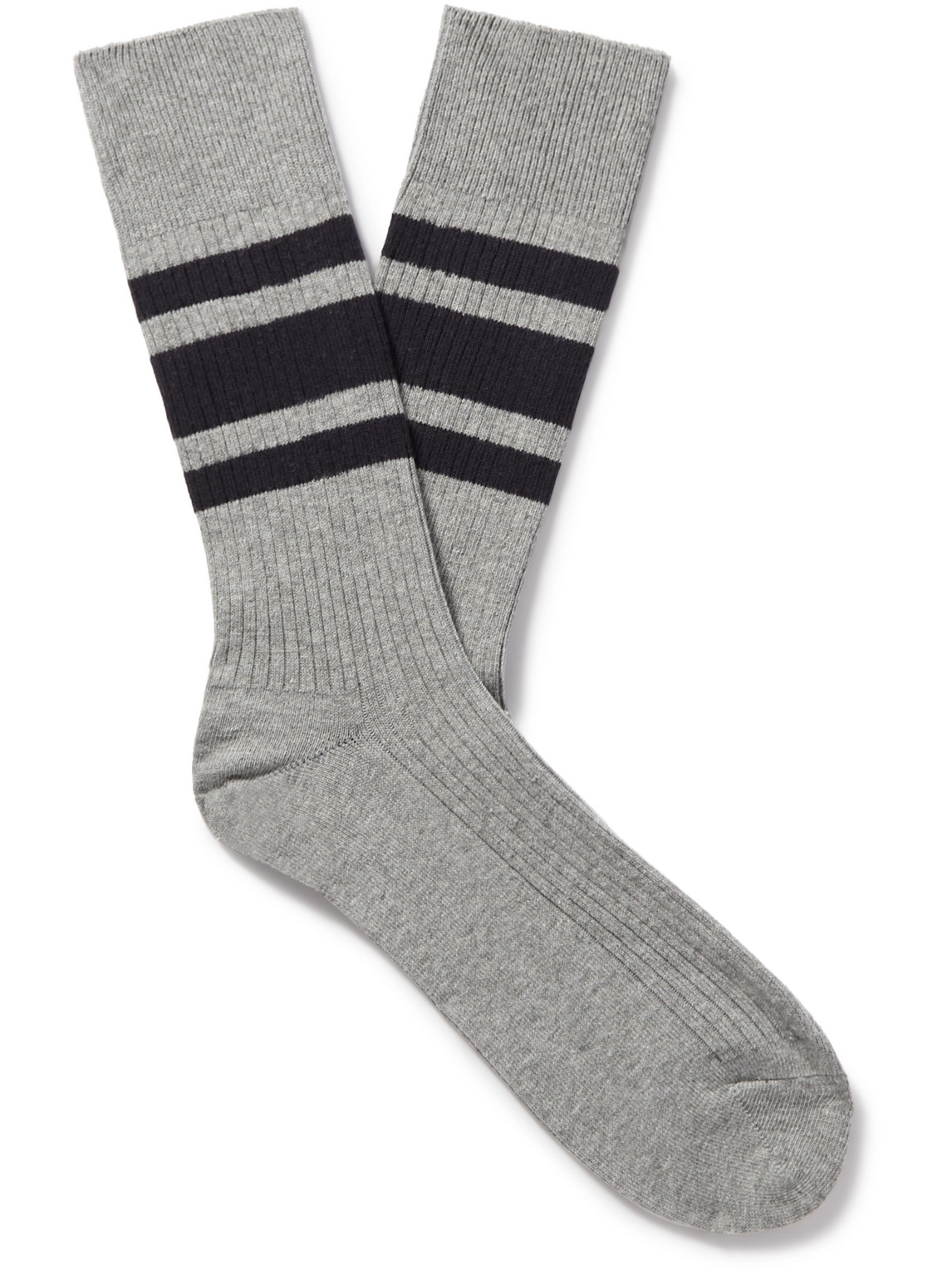 Arket Nils Striped Ribbed Cotton-blend Socks In Gray