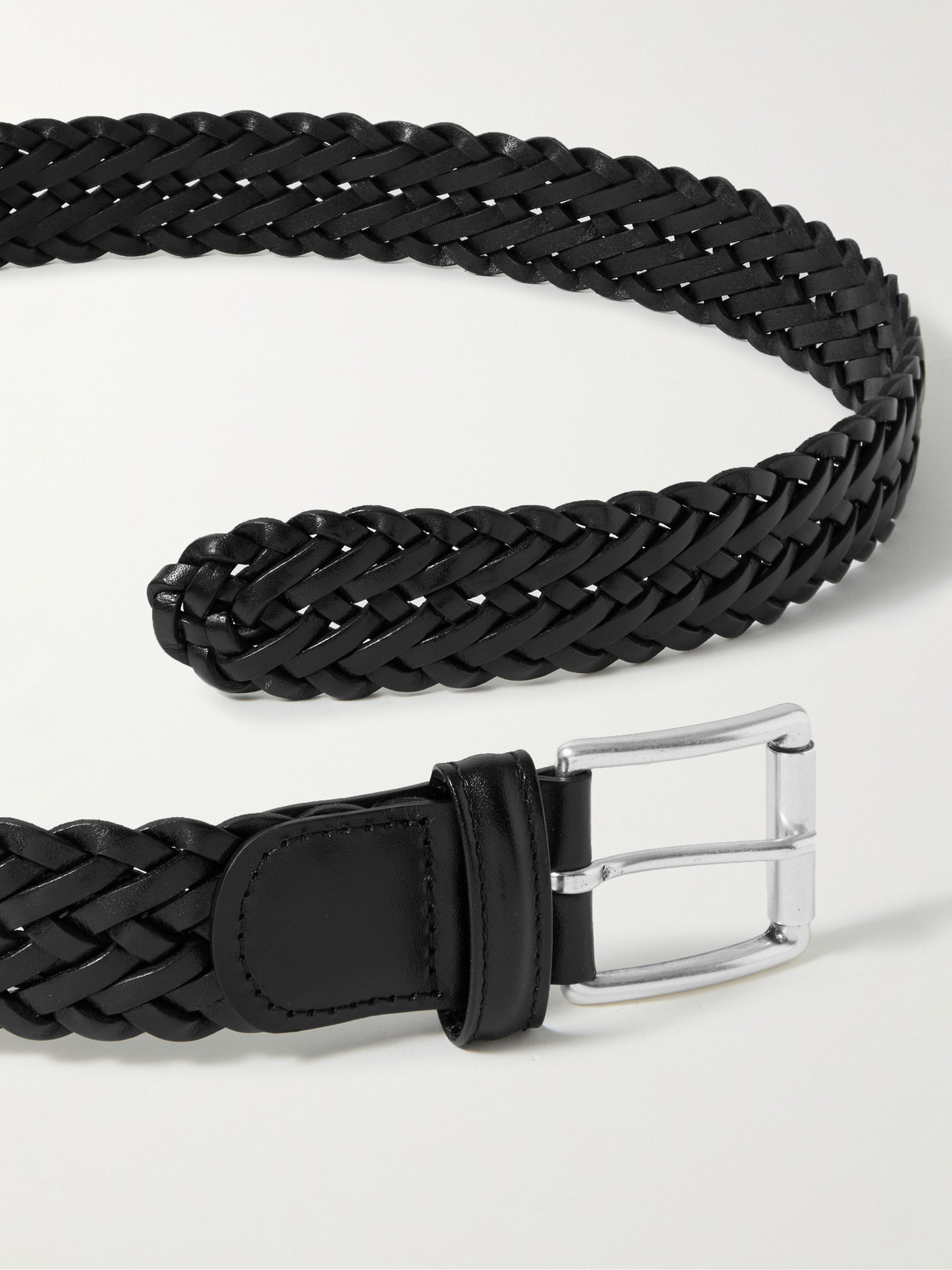 Anderson's 3.5cm Woven Leather Belt In Black