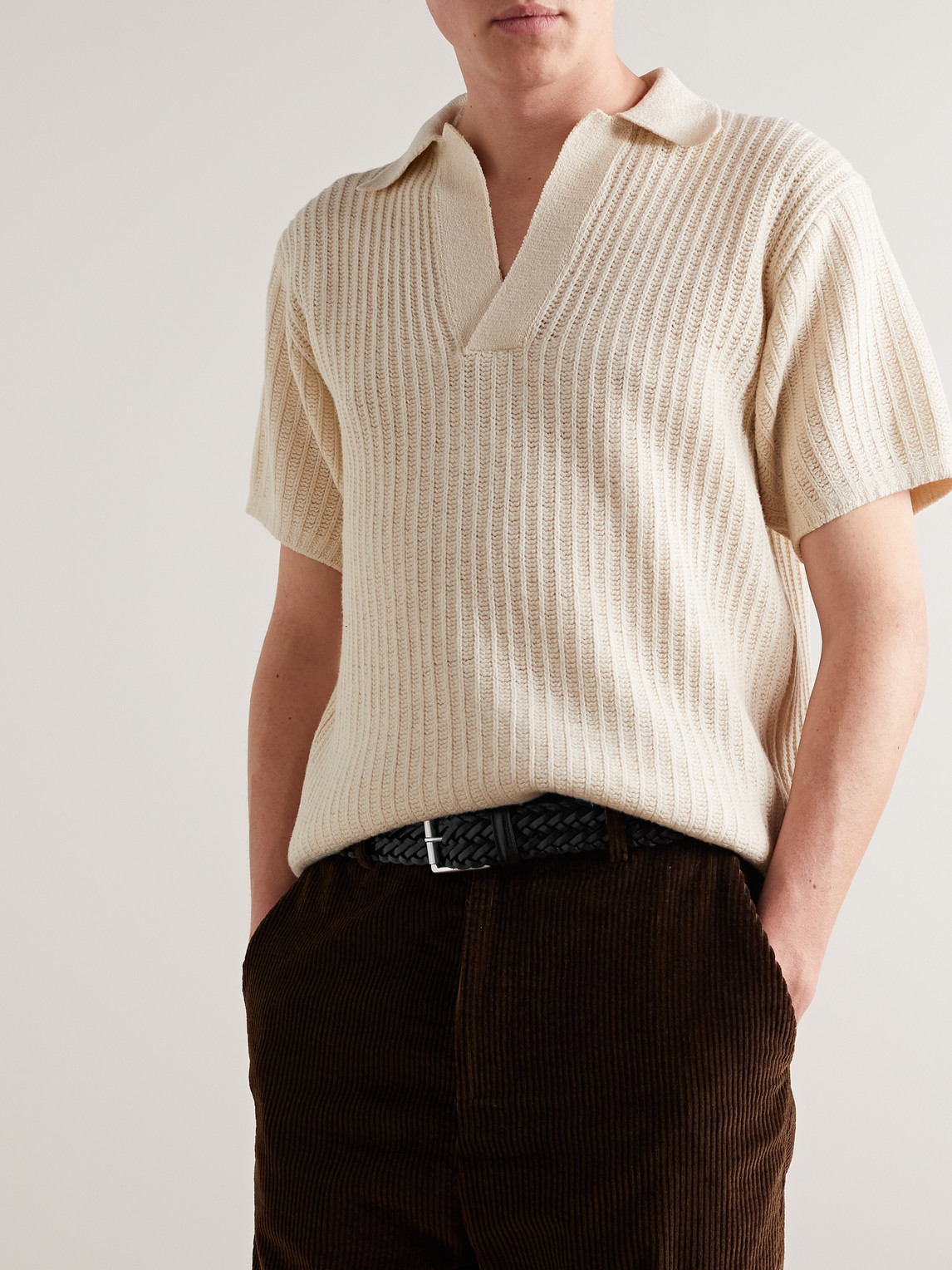 Anderson's 3.5cm Woven Leather Belt In Black