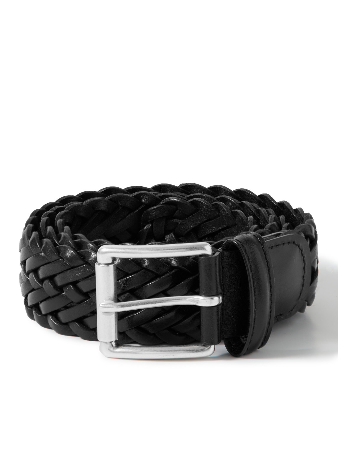 Anderson's 3.5cm Woven Leather Belt In Black