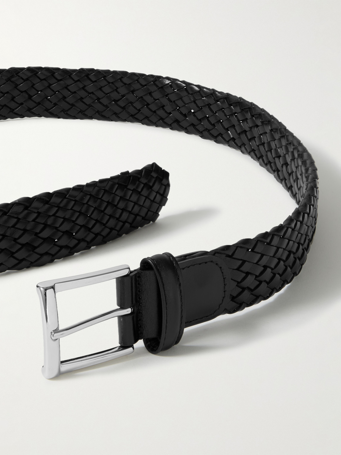 Anderson's 3.5cm Woven Leather Belt In Black