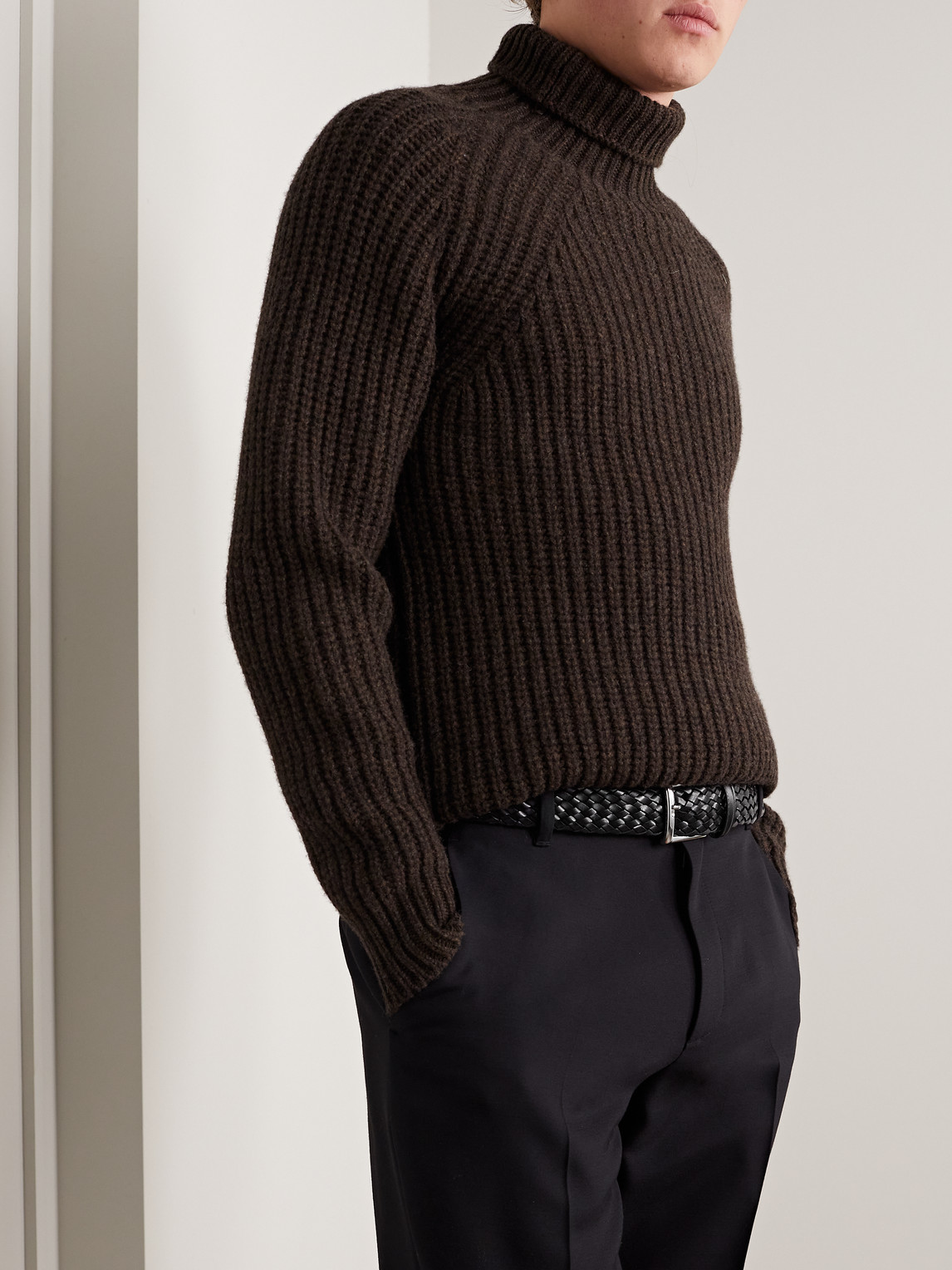 Anderson's 3.5cm Woven Leather Belt In Black