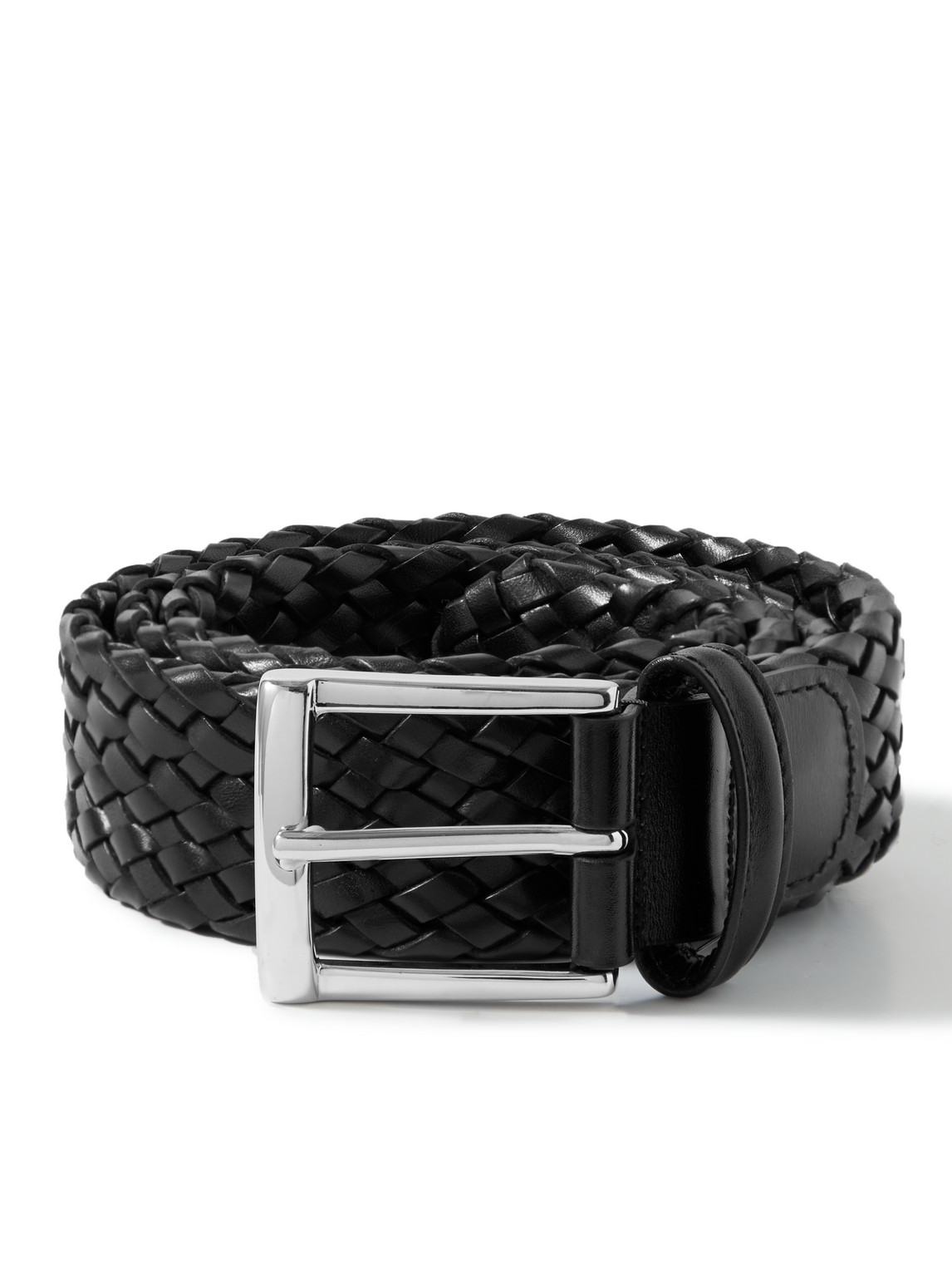 Anderson's 3.5cm Woven Leather Belt In Black