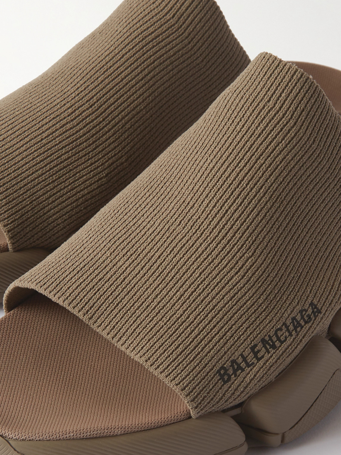 Shop Balenciaga Speed 2.0 Logo-print Stretch-knit Slides In Brown