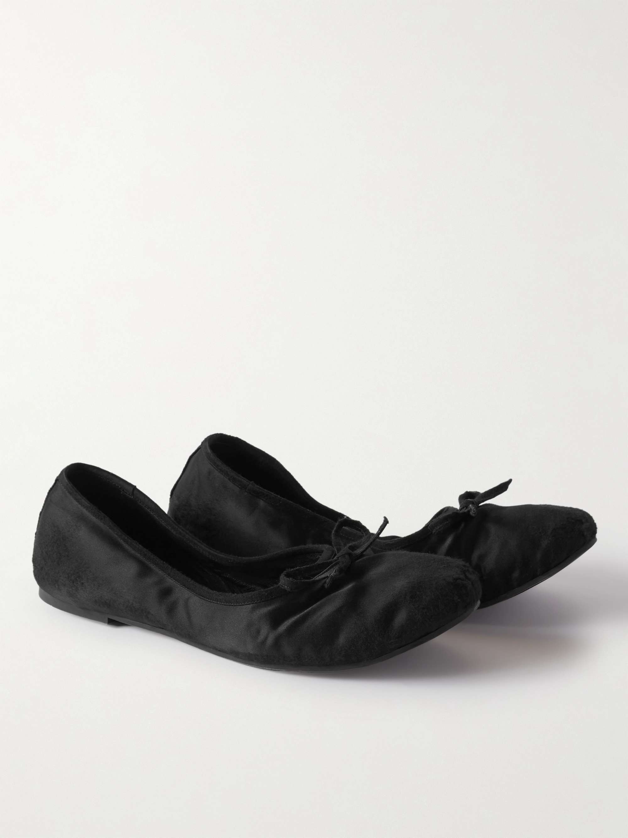 BALENCIAGA Leopold Distressed Satin Ballet Flat