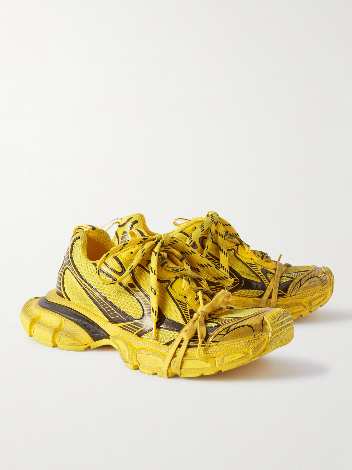 Shop Balenciaga 3xl Distressed Mesh And Rubber Sneakers In Yellow