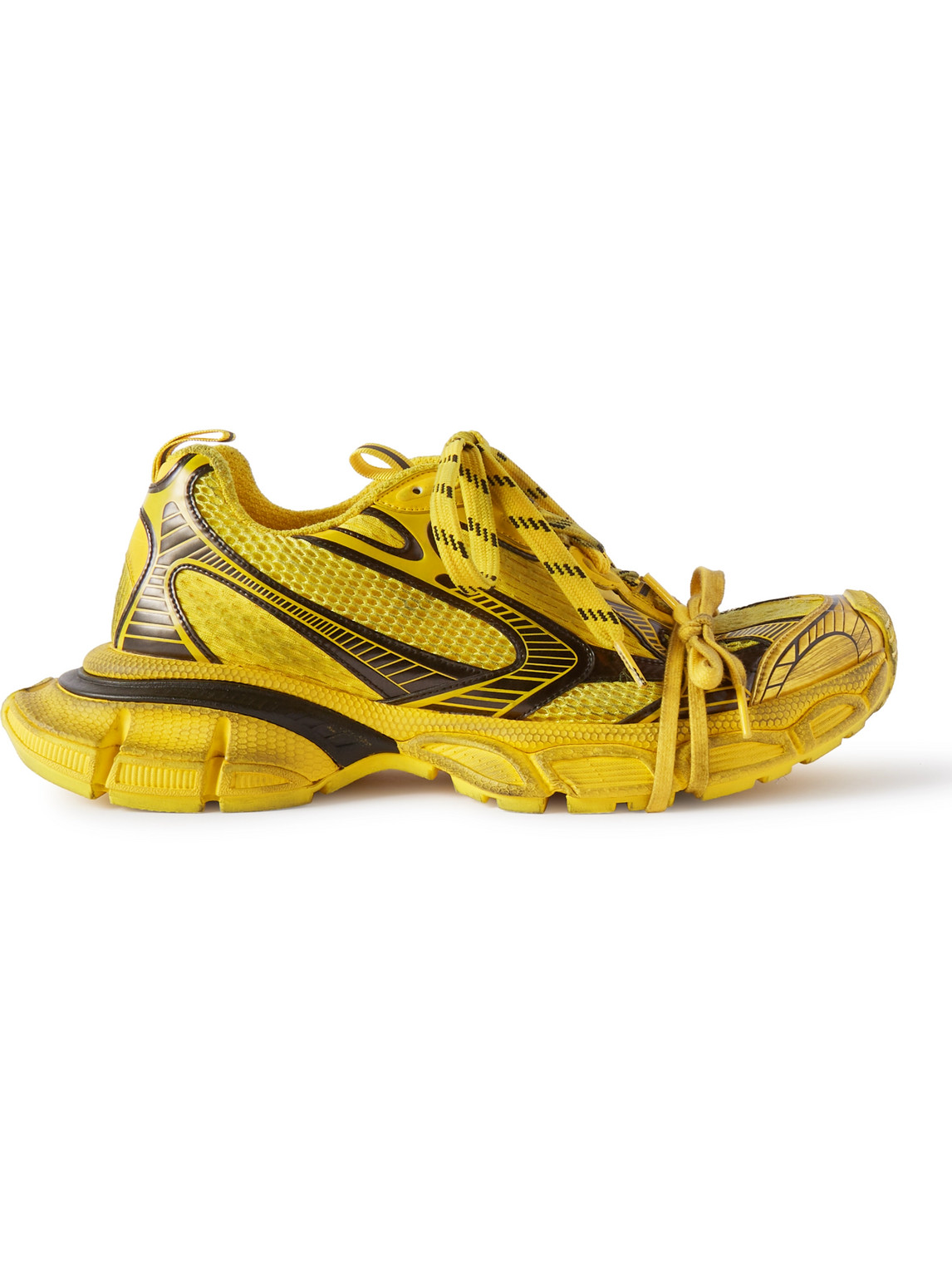 Shop Balenciaga 3xl Distressed Mesh And Rubber Sneakers In Yellow