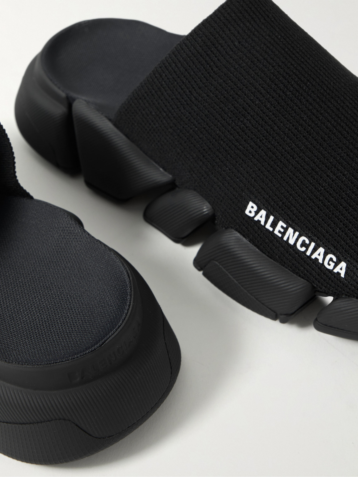 Shop Balenciaga Speed 2.0 Logo-print Stretch-knit Slides In Black