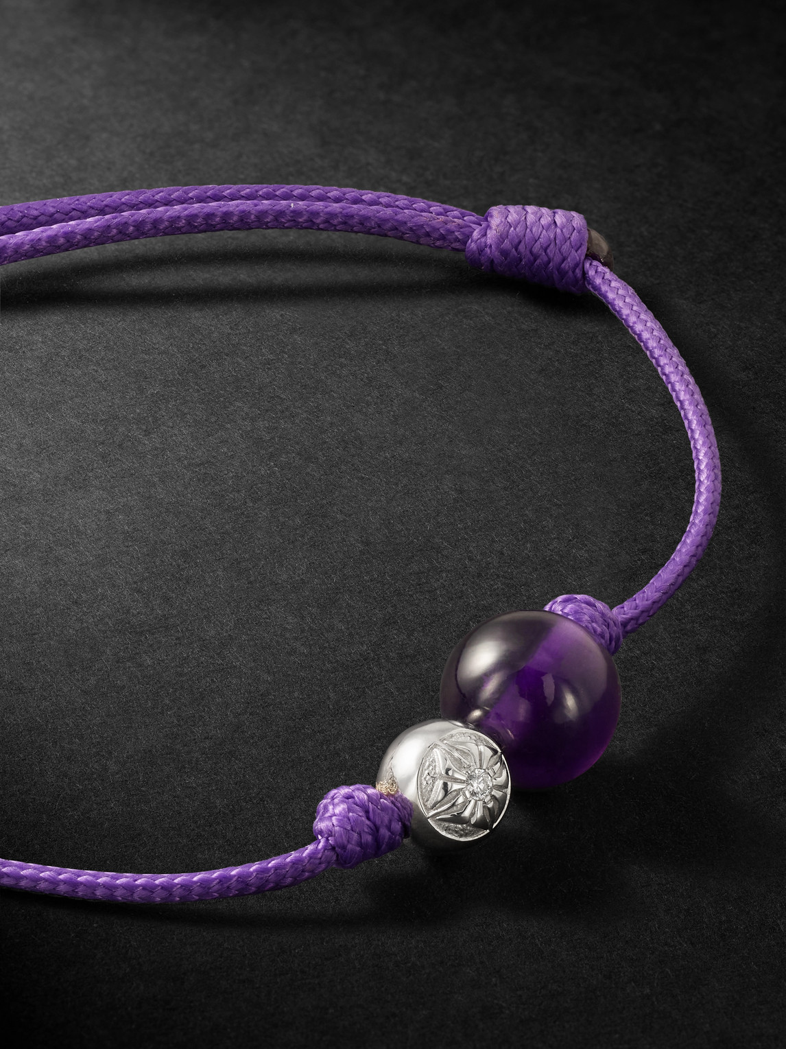 Shop Shamballa Jewels Orb 18-karat White Gold, Amethyst, Diamond And Cord Bracelet In Purple