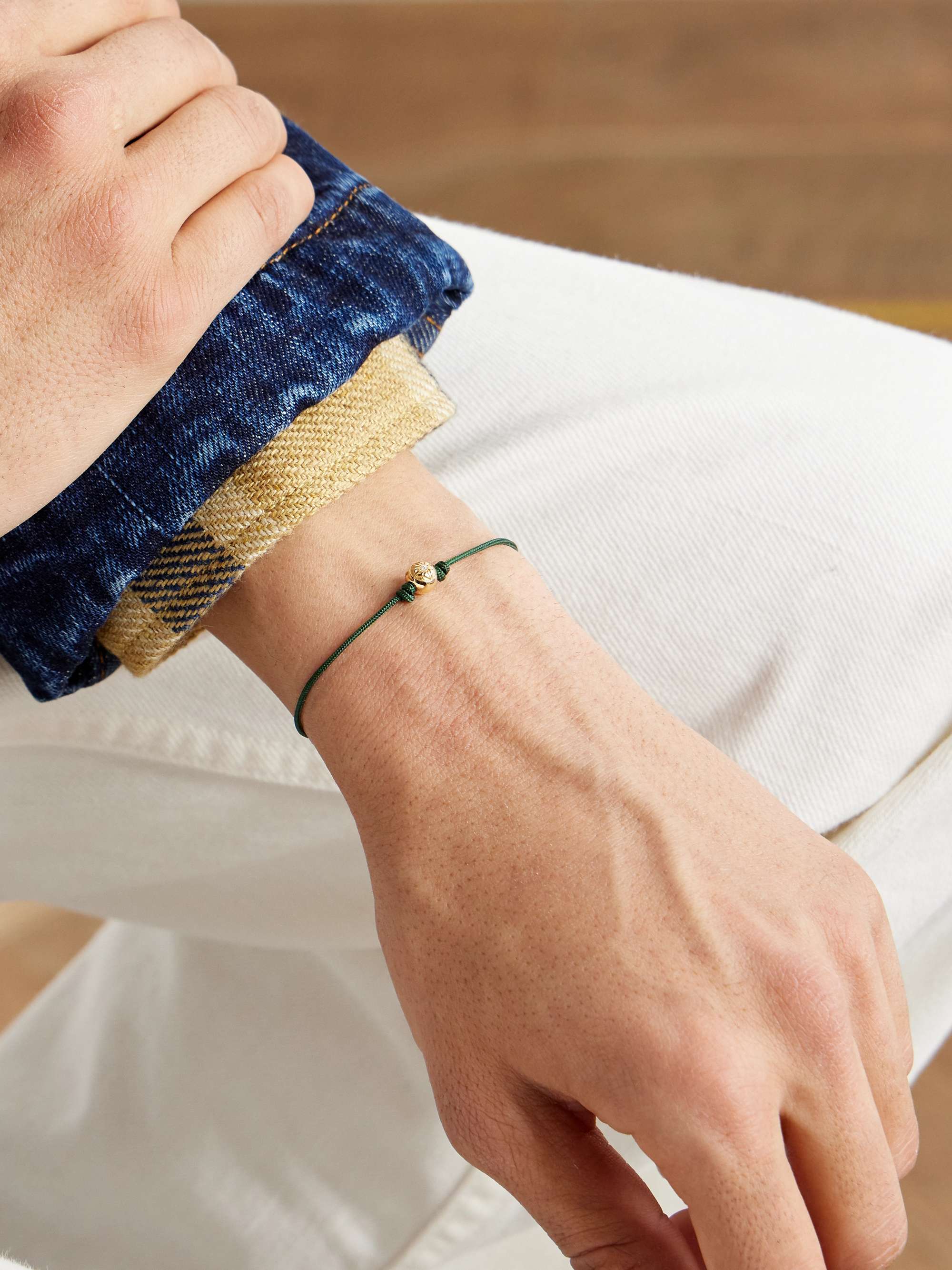 SHAMBALLA JEWELS Orb 18Karat Gold, Diamond and Cord Bracelet for Men