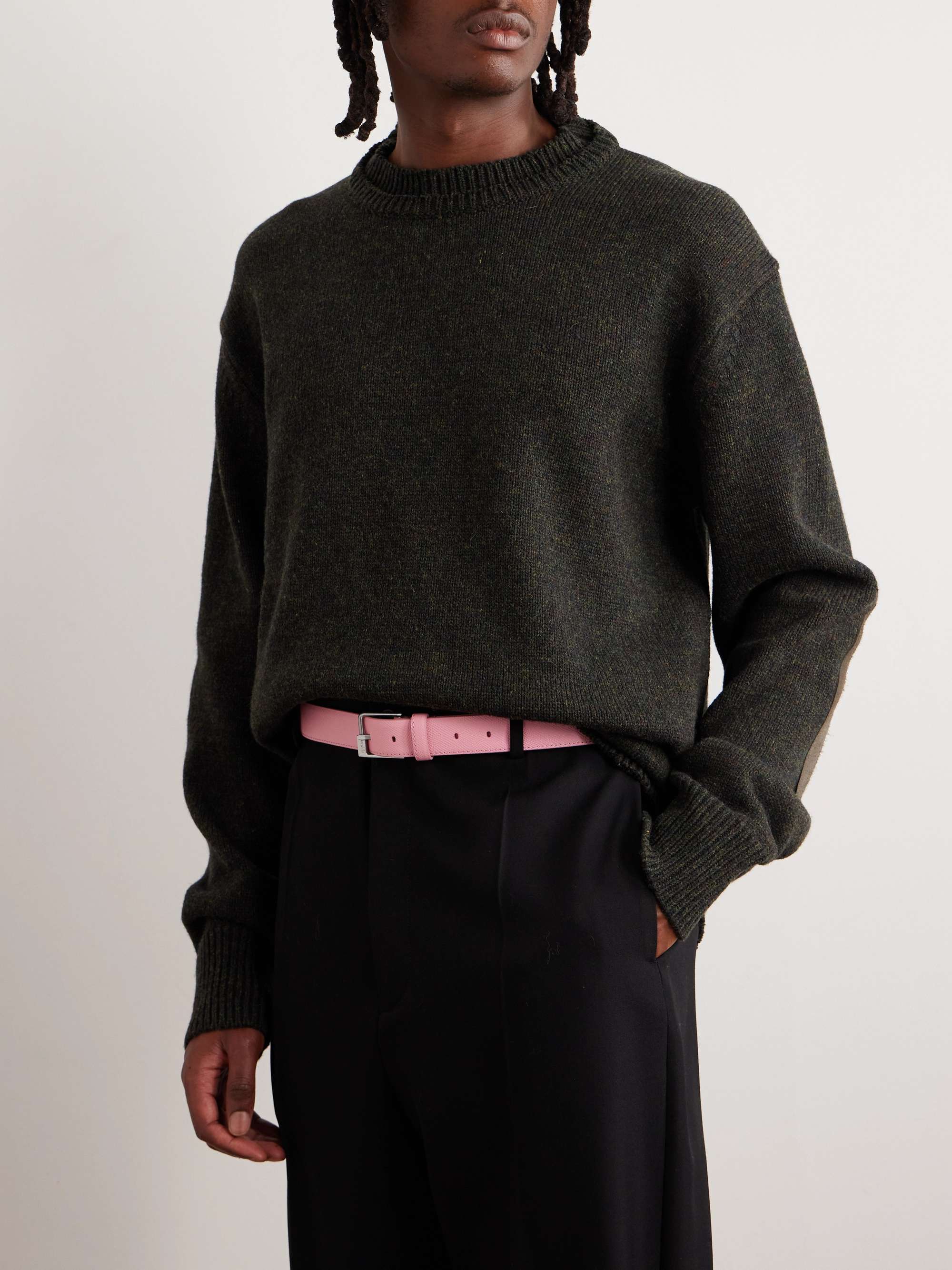 MAISON MARGIELA Suede-Trimmed Wool, Linen and Cotton-Blend Sweater