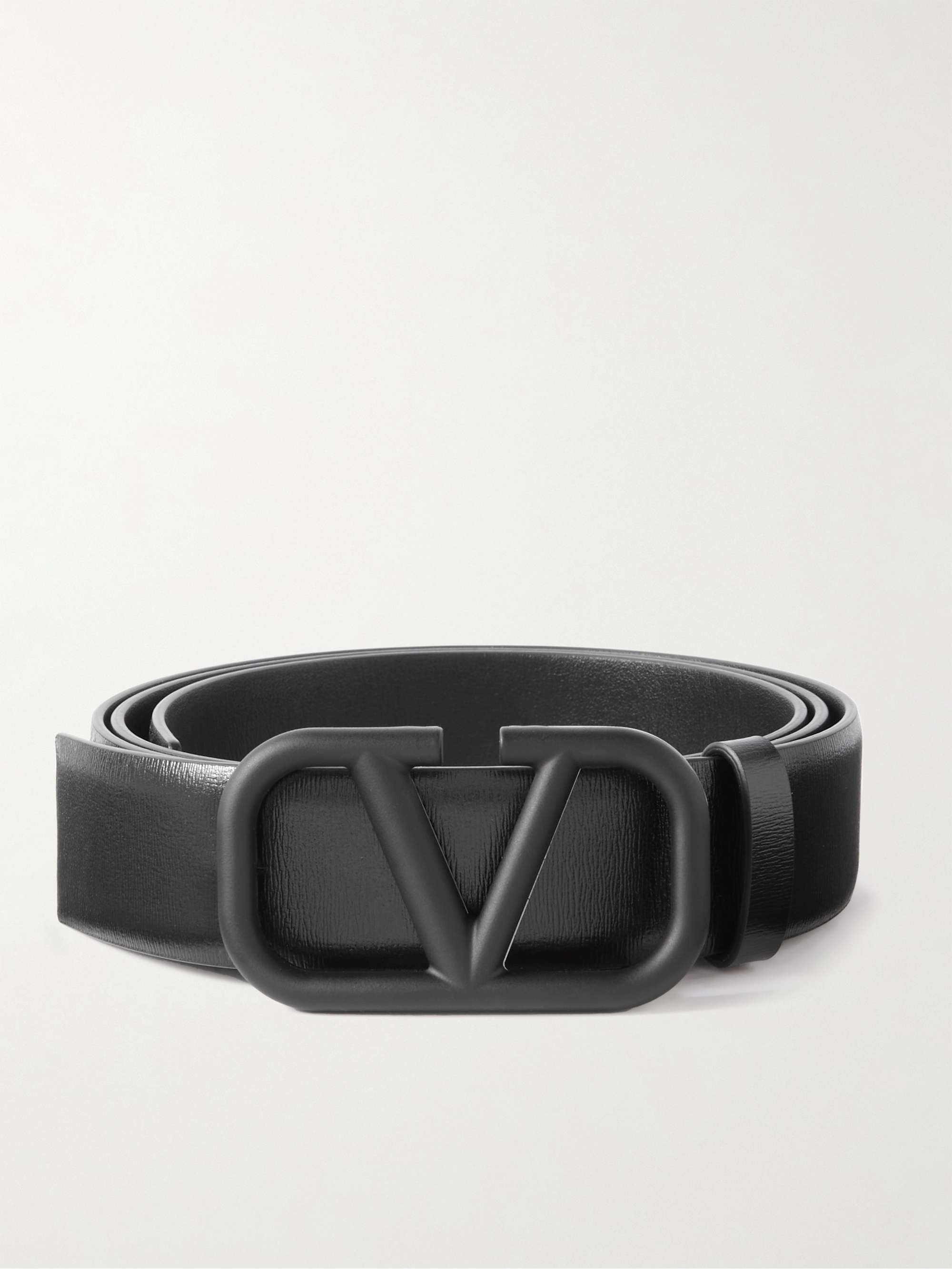 V Logo Leather Belt in Black - Valentino Garavani