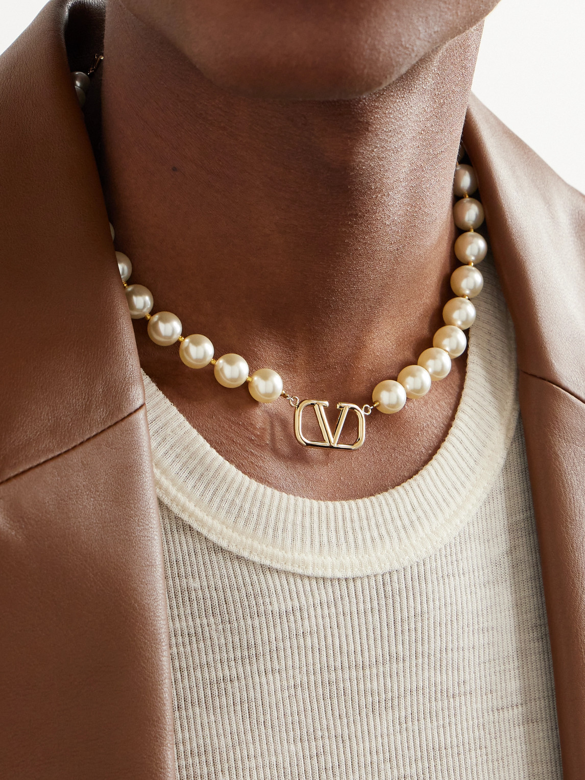 Shop Valentino Gold-tone Swarovski® Crystal Pearl Necklace