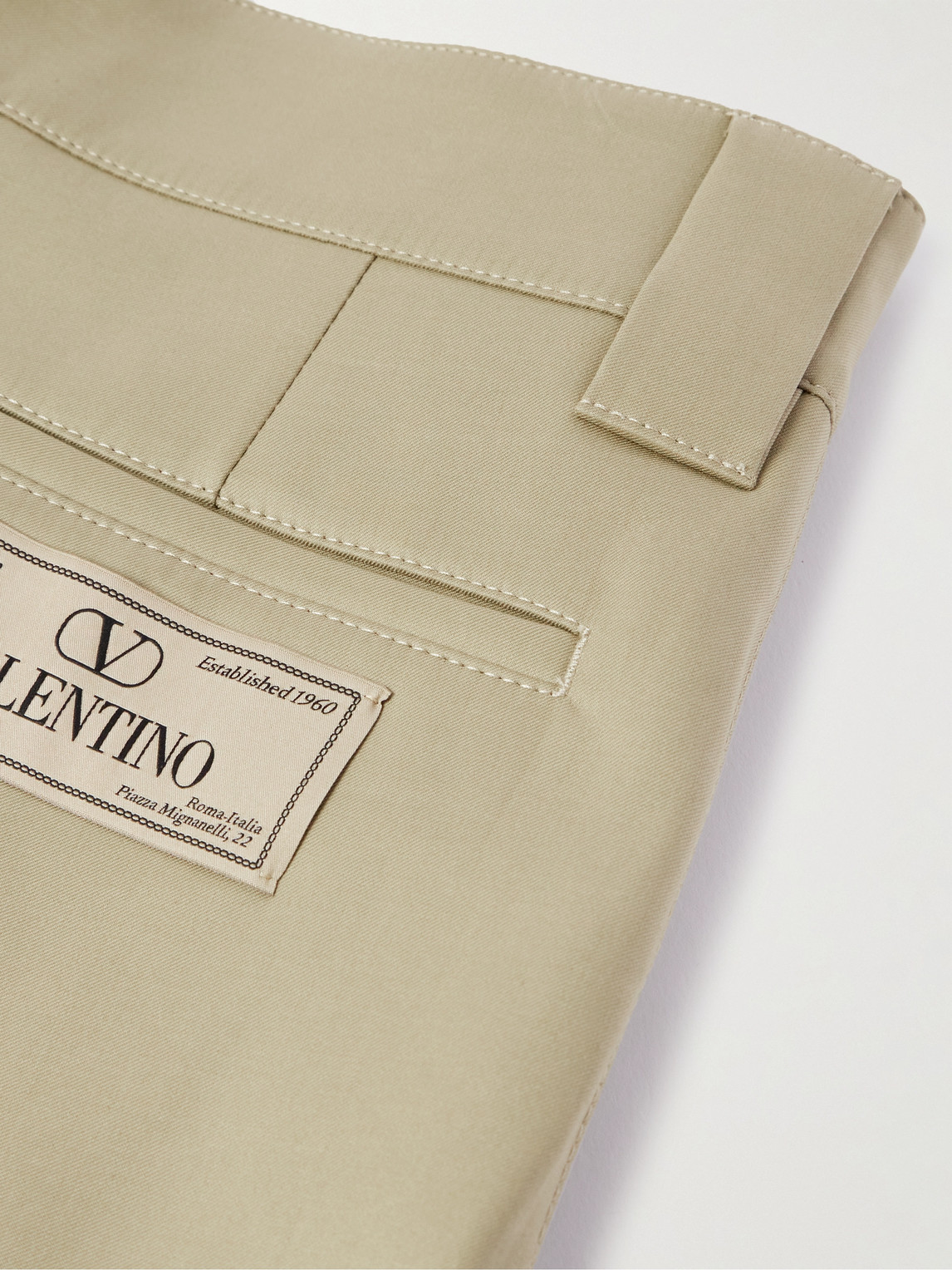 Shop Valentino Straight-leg Cotton-gabardine Trousers In Neutrals