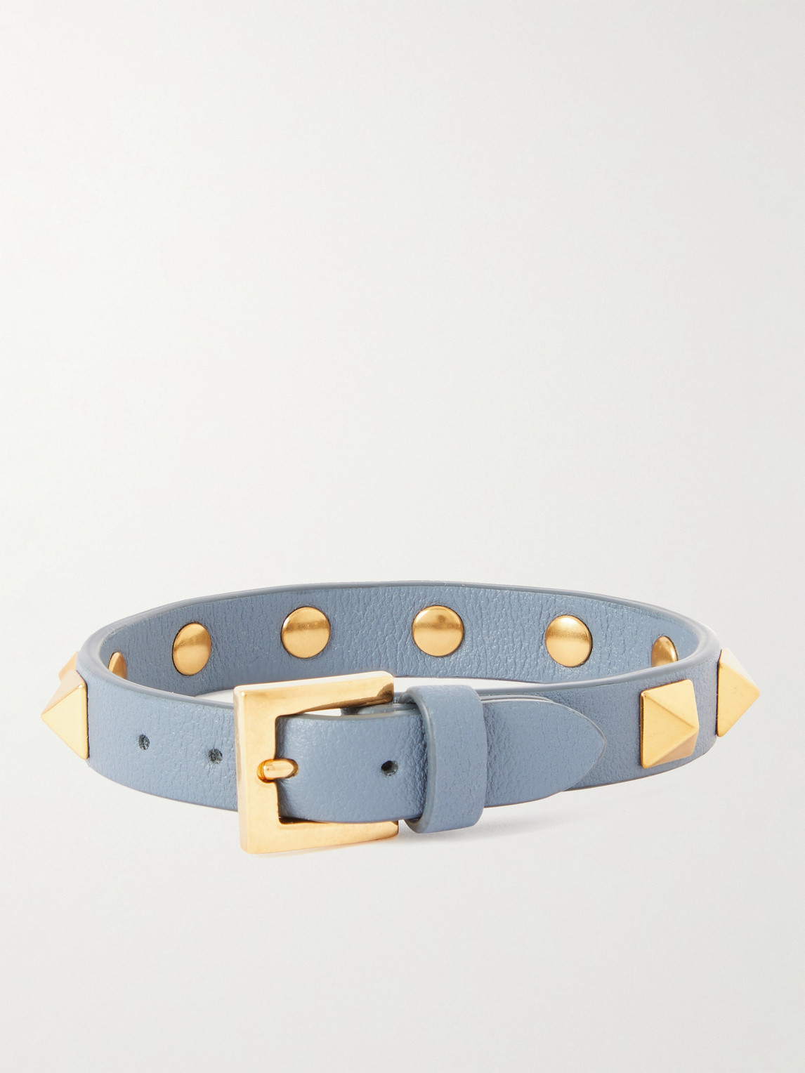 Shop Valentino Rockstud Gold-tone And Leather Bracelet In Gray