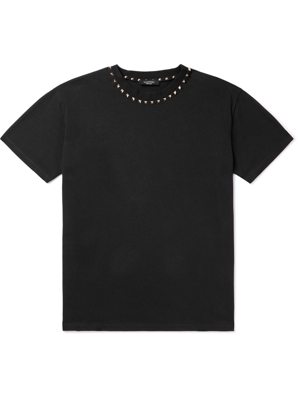 Valentino Rockstud Embellished Cotton-jersey T-shirt In Black