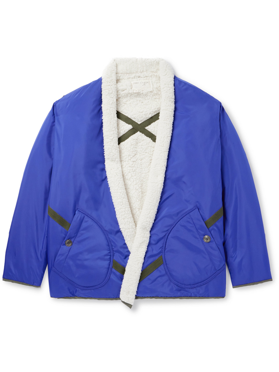 Greg Lauren - Shawl-Collar Grosgrain-Trimmed Fleece-Lined Shell Jacket - Men - Blue - 2