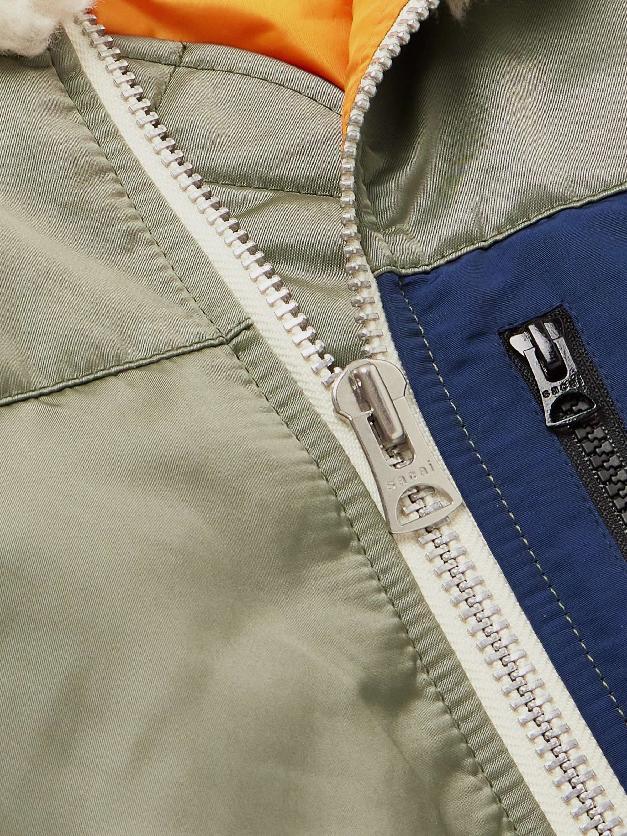 Green Faux Shearling-Trimmed Nylon-Twill Hooded Bomber