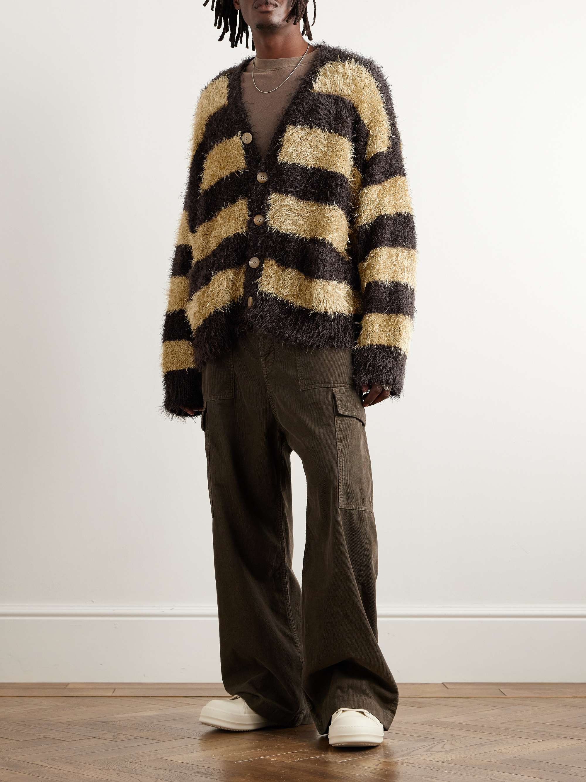 MASTERMIND WORLD Oversized Striped Fringed Knitted Cardigan for Men ...