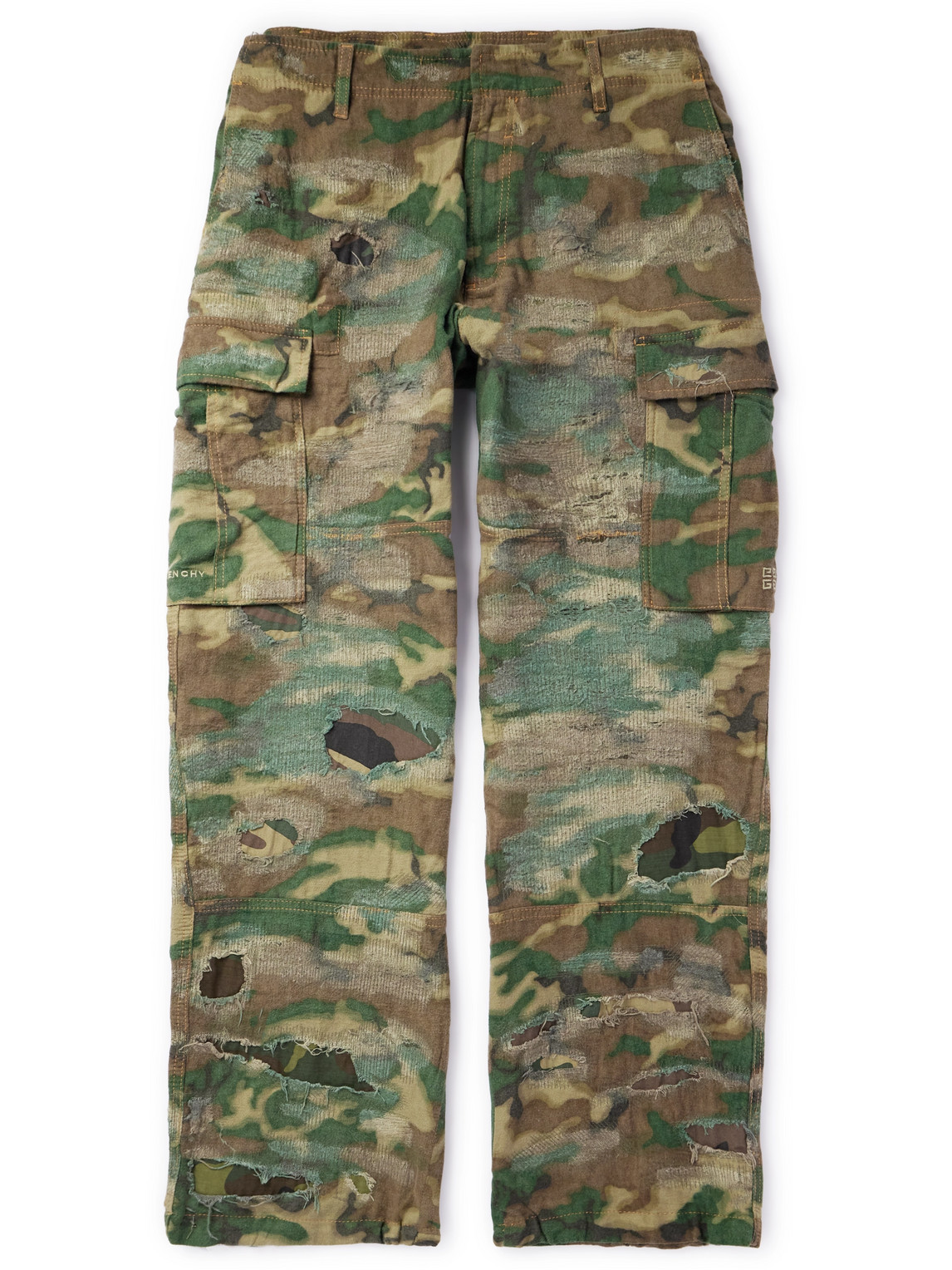 GIVENCHY STRAIGHT-LEG DISTRESSED CAMOUFLAGE-PRINT COTTON CARGO TROUSERS