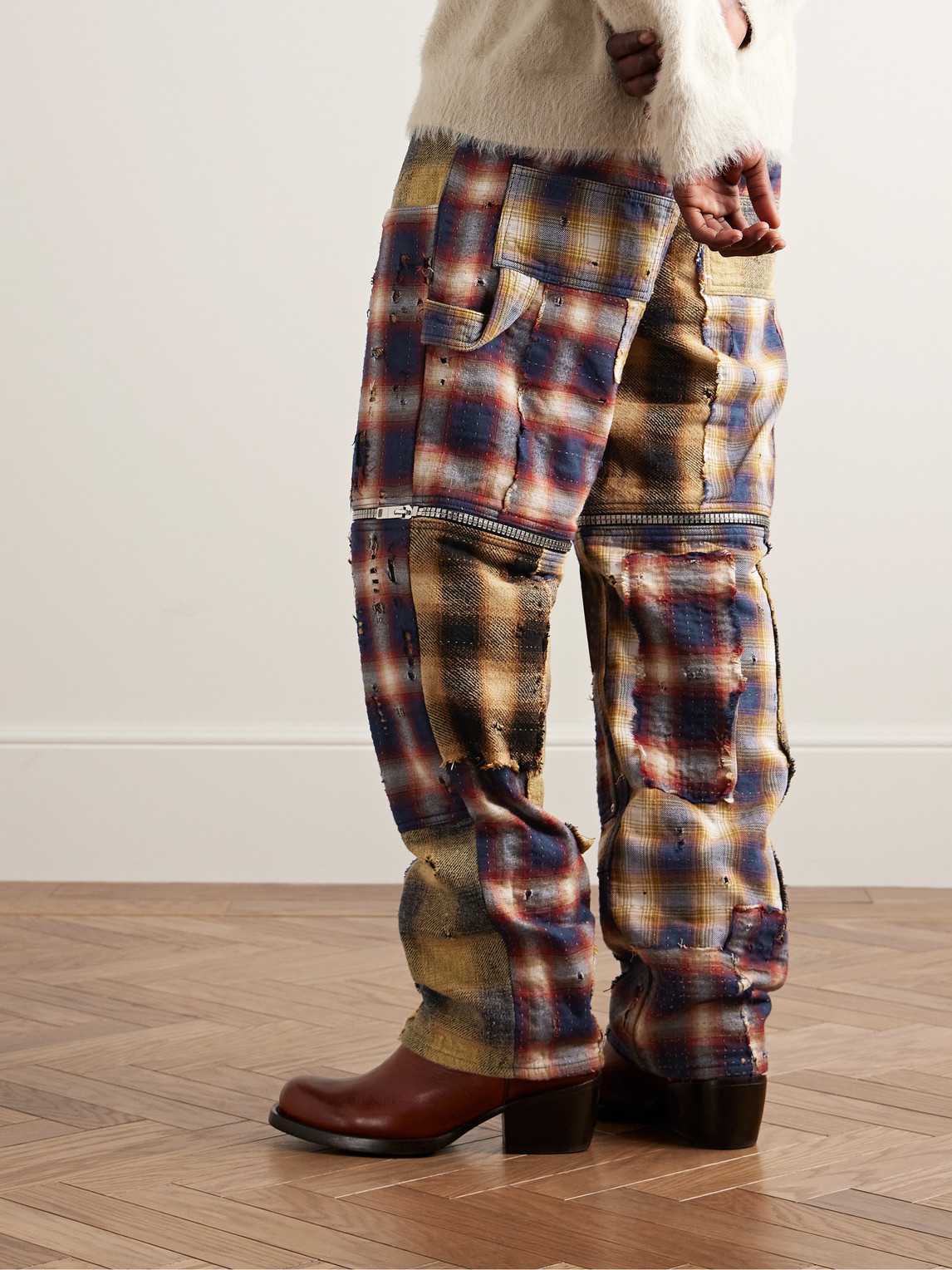  Givenchy - Straight-leg Convertible Distressed Checked Cotton-flannel Trousers - Men - Brown - Uk/us 30 