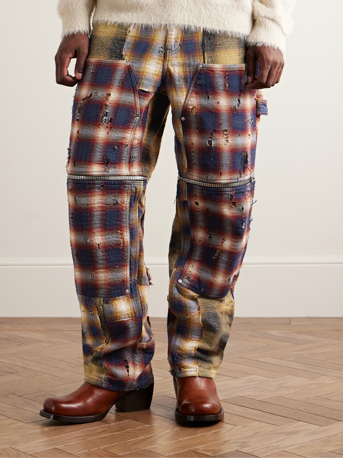  Givenchy - Straight-leg Convertible Distressed Checked Cotton-flannel Trousers - Men - Brown - Uk/us 30 