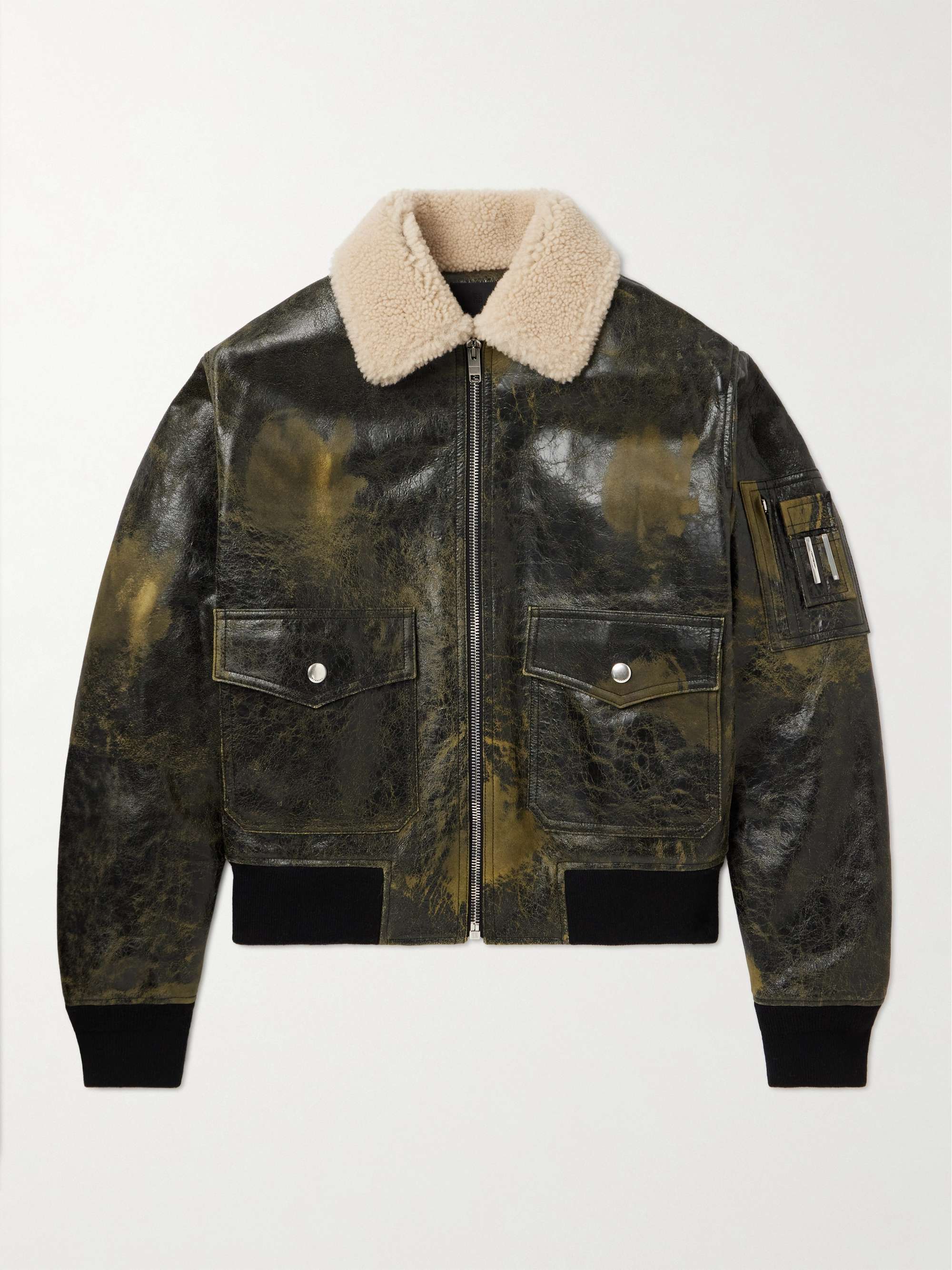 GIVENCHY Distressed Shearling-Trimmed Cracked-Leather Jacket for Men ...