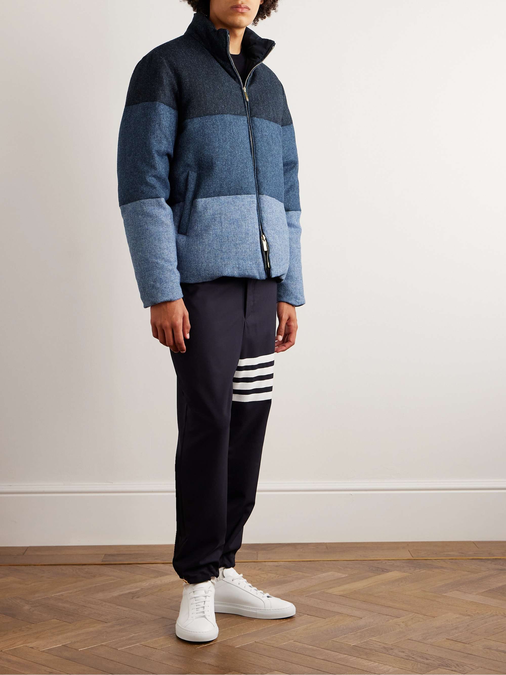 THOM BROWNE Reversible Quilted Colour-Block Wool-Tweed and Shell Down ...