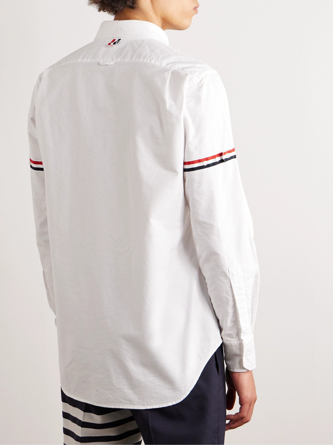 Shop Thom Browne Button-down Collar Striped Grosgrain-trimmed Cotton-poplin Shirt In White