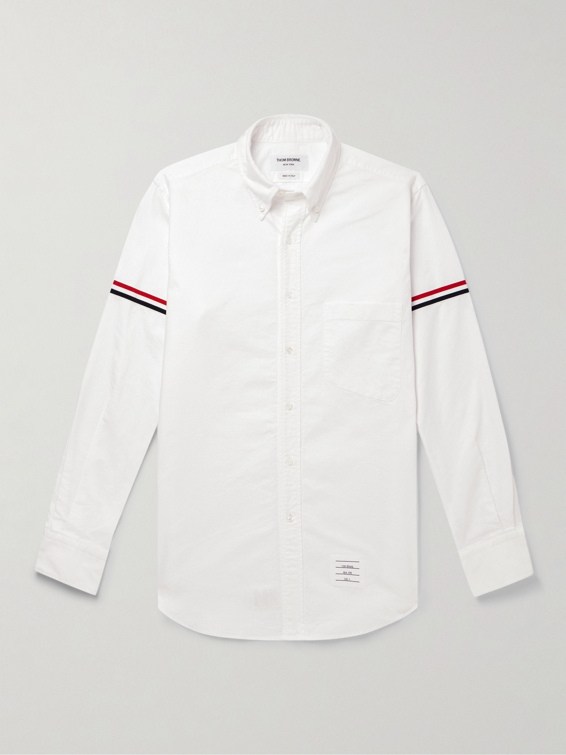 Thom Browne Button-Down Collar Striped Grosgrain-Trimmed Cotton-Poplin Shirt - Men