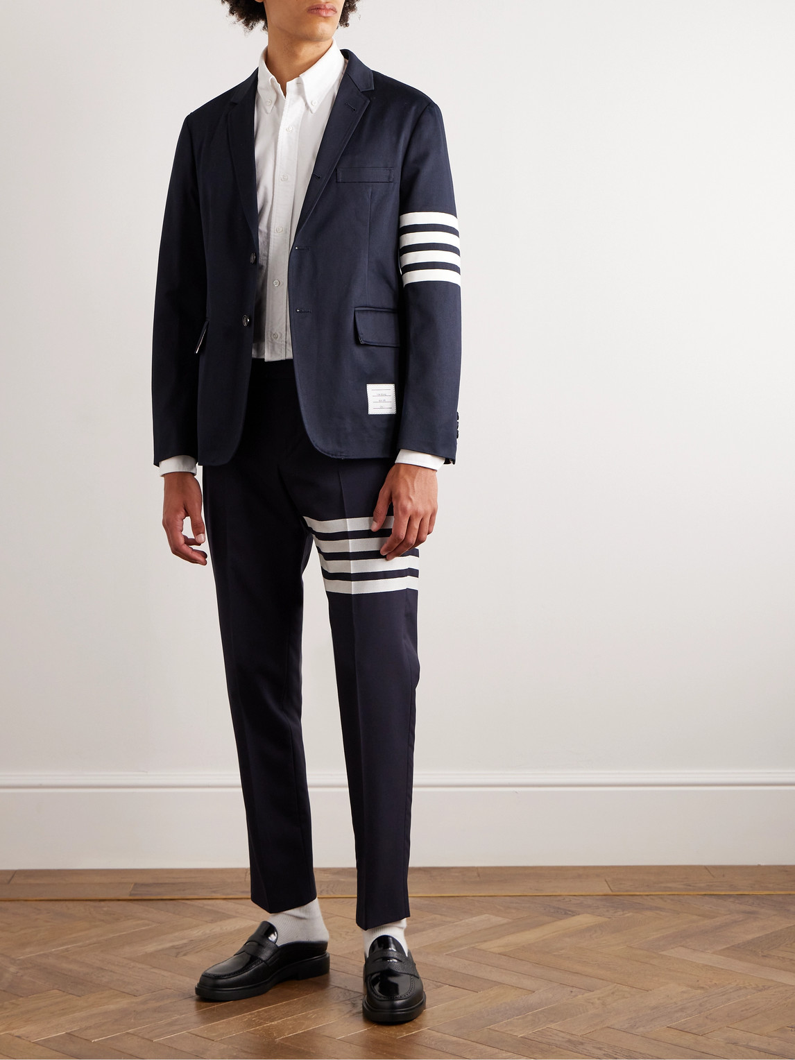 Shop Thom Browne Button-down Collar Striped Grosgrain-trimmed Cotton-poplin Shirt In White