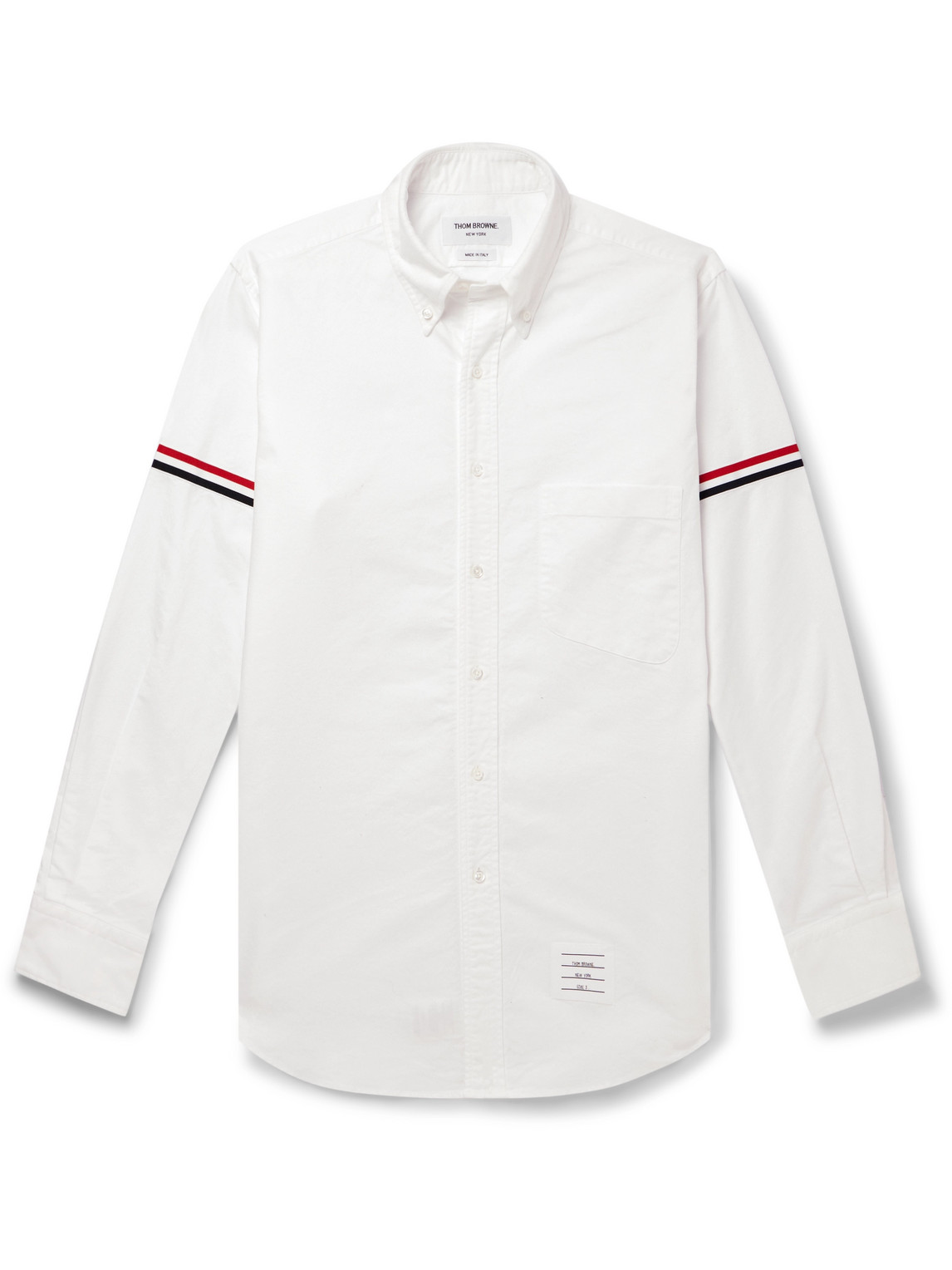 Shop Thom Browne Button-down Collar Striped Grosgrain-trimmed Cotton-poplin Shirt In White