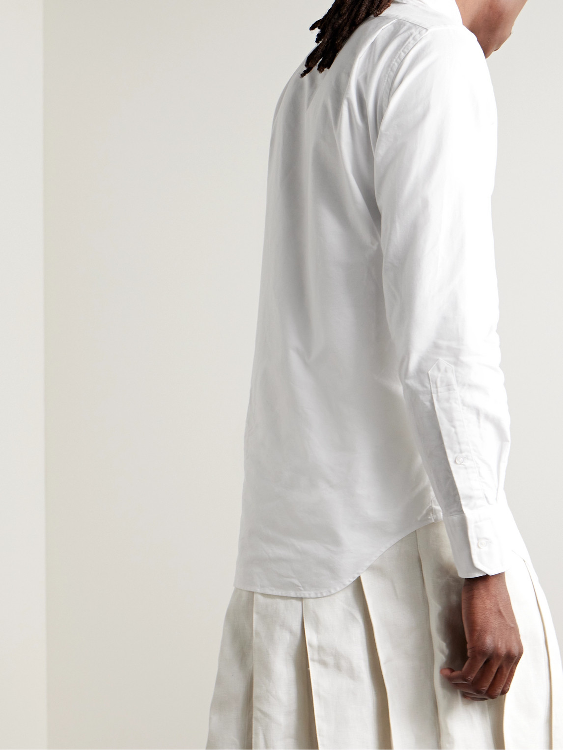 Shop Thom Browne Slim-fit Button-down Collar Logo-appliquéd Cotton Oxford Shirt In White