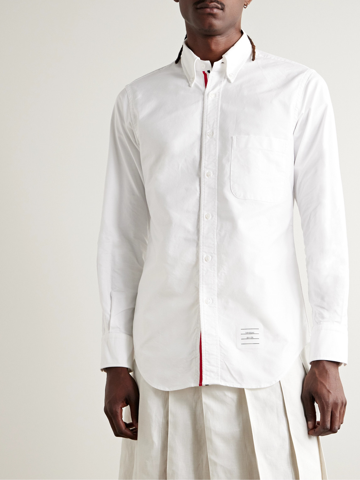 Shop Thom Browne Slim-fit Button-down Collar Logo-appliquéd Cotton Oxford Shirt In White