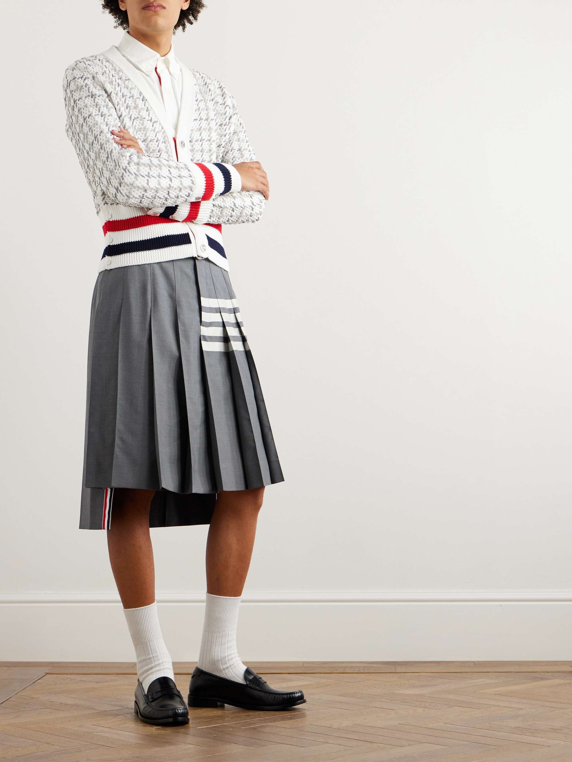 THOM BROWNE Pleated Striped Wool Skirt for Men