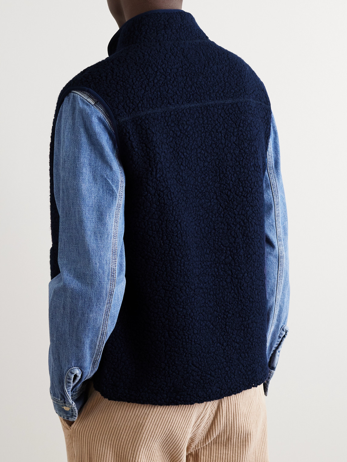 DRAKE'S LOGO-EMBROIDERED WOOL-BLEND FLEECE GILET 