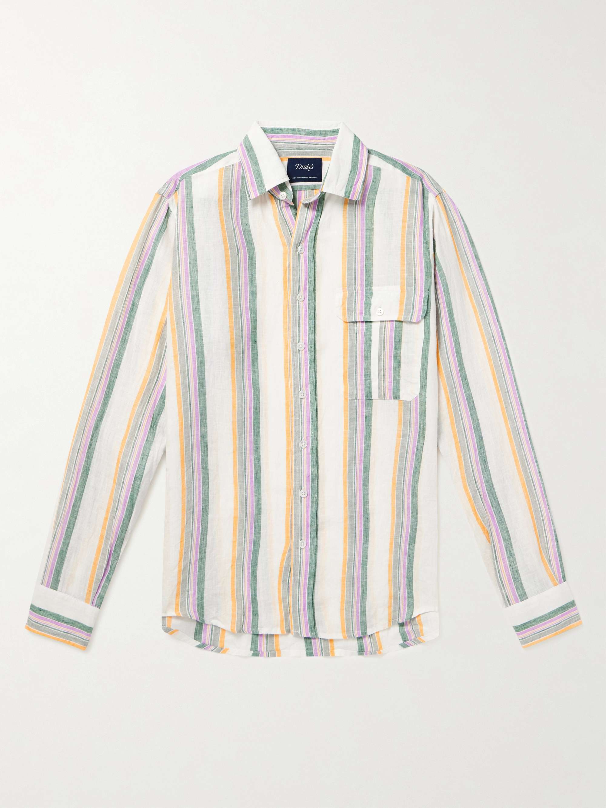 DRAKE'S Striped Linen-Gauze Shirt