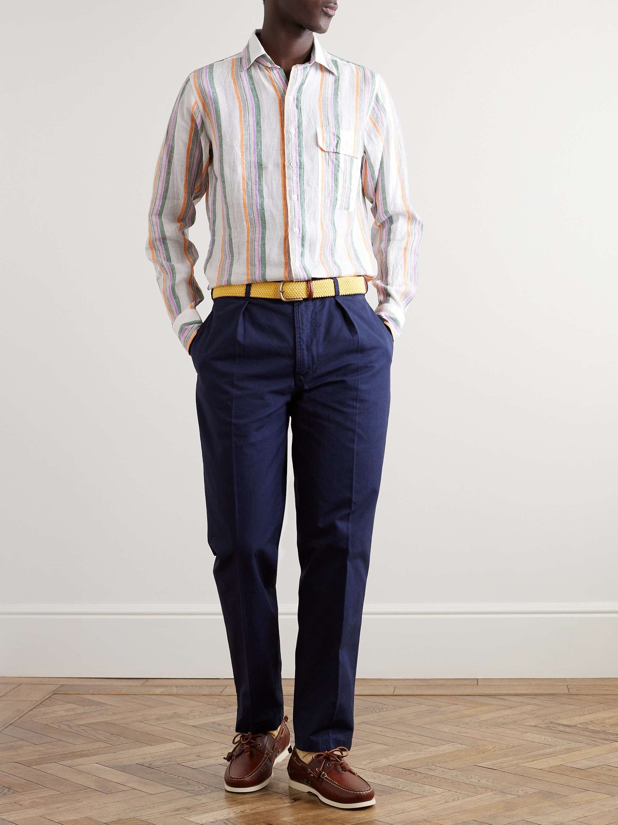 DRAKE'S Striped Linen-Gauze Shirt