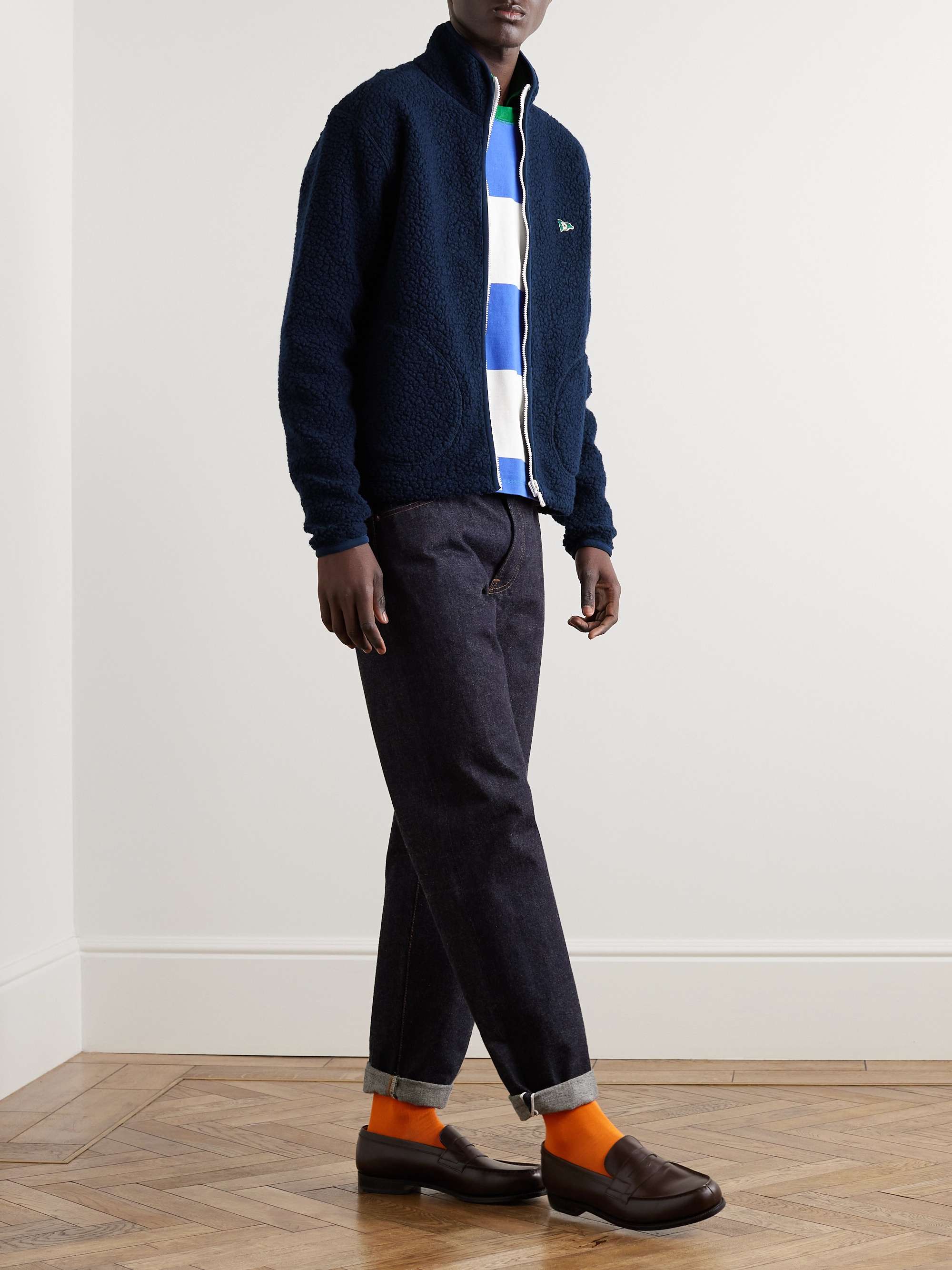 DRAKE'S Logo-Embroidered Wool-Blend Fleece Jacket