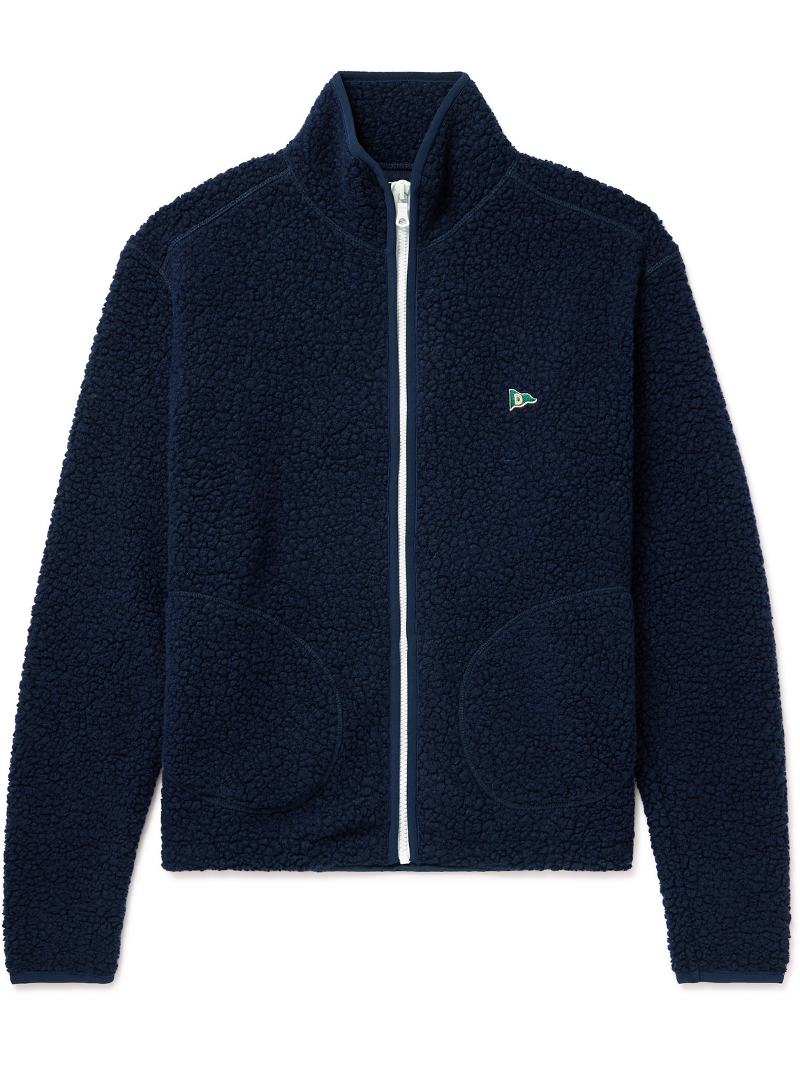Drake's Logo-embroidered Wool-blend Fleece Jacket In Blue