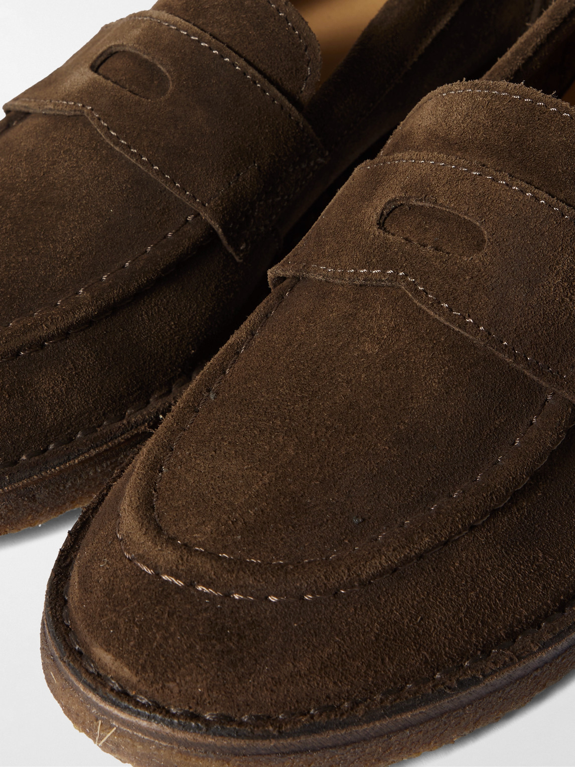 Shop Drake's Canal Suede Penny Loafers In Brown