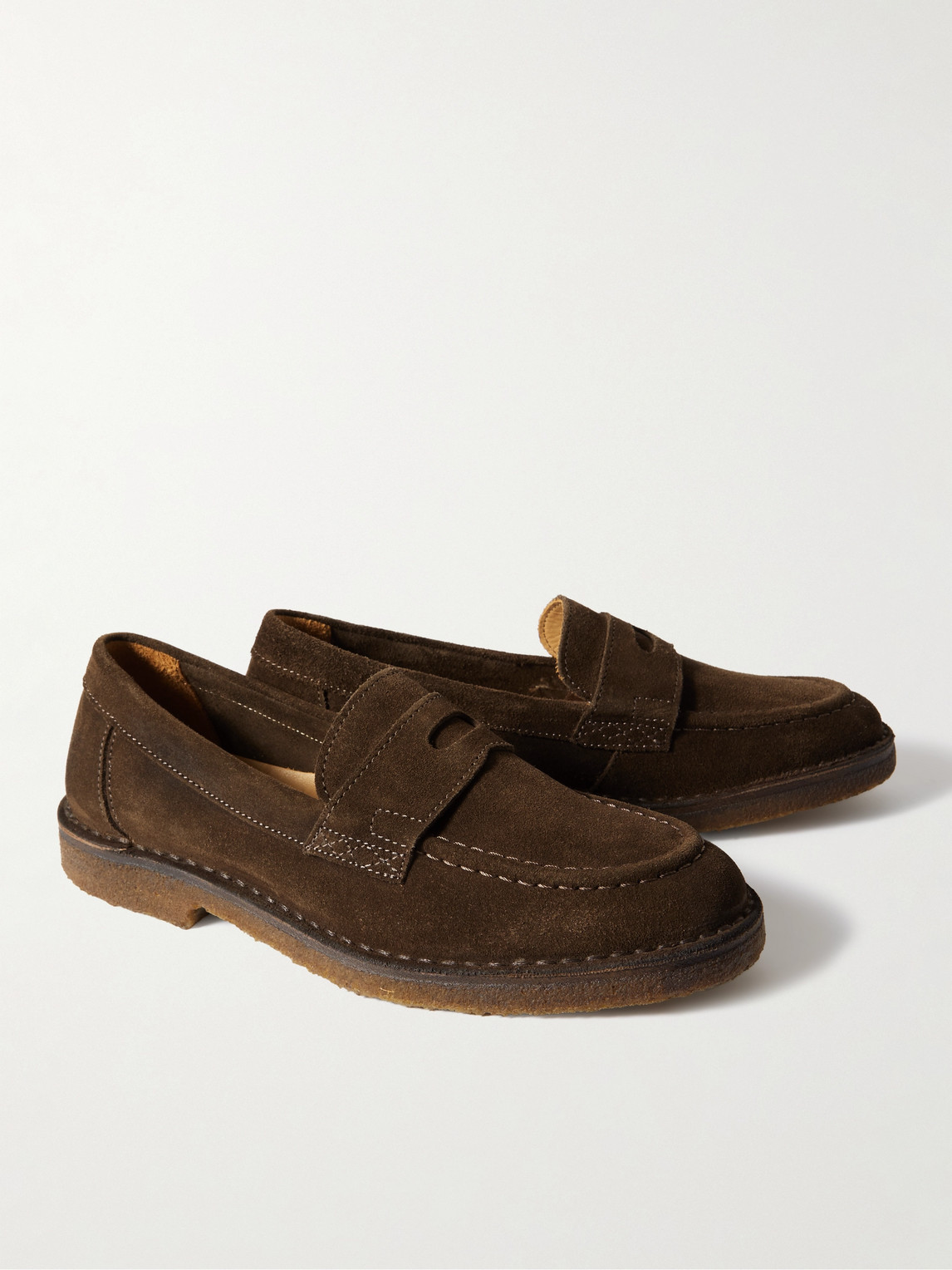 Shop Drake's Canal Suede Penny Loafers In Brown