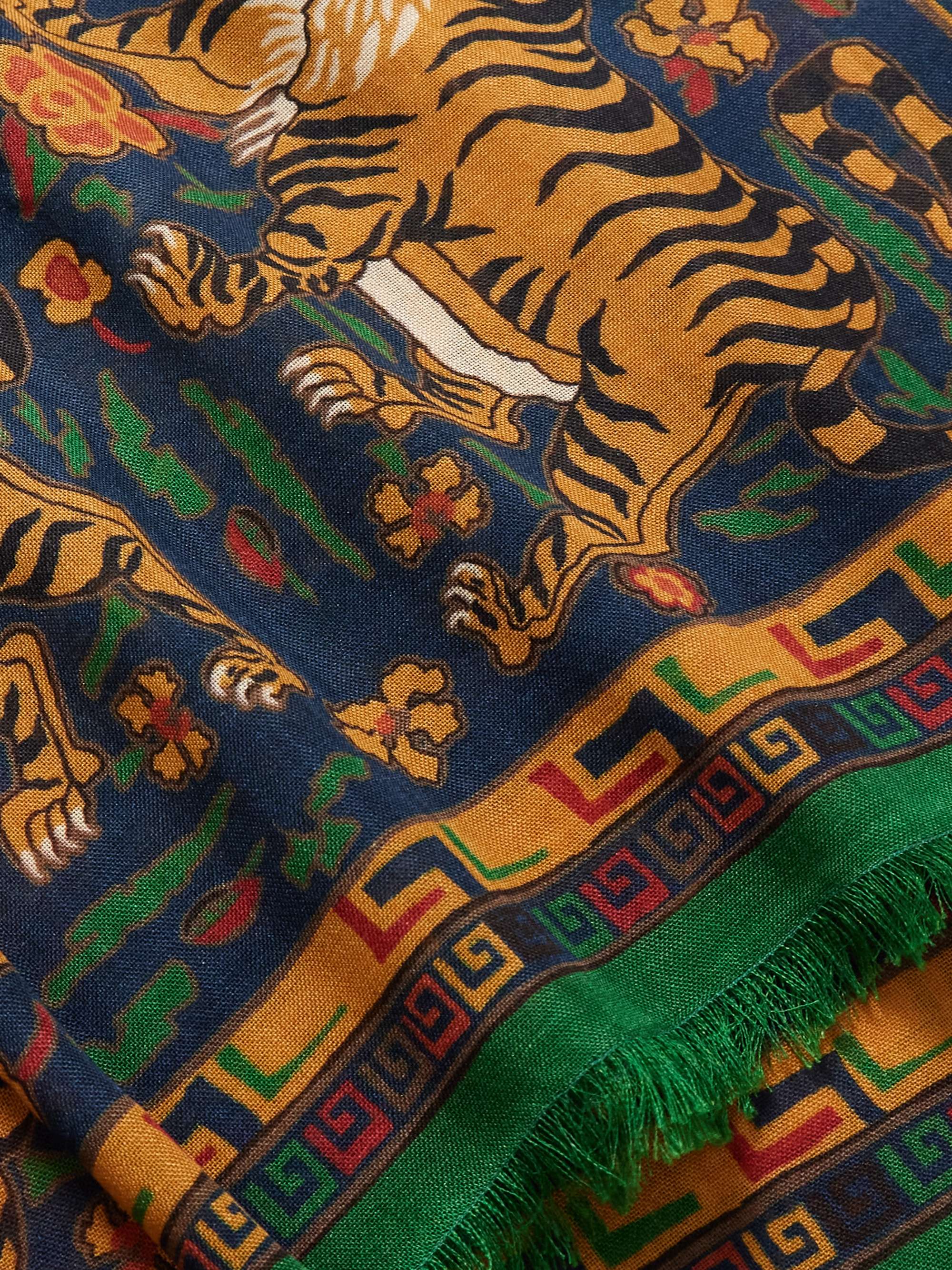 DRAKE'S Fringed Printed Wool and Silk-Blend Scarf
