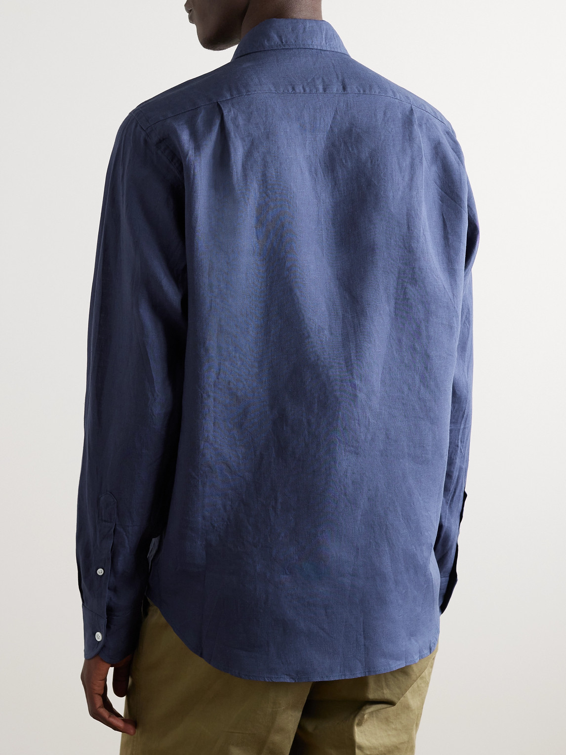 Shop Drake's Crinkled Linen-gauze Shirt In Blue