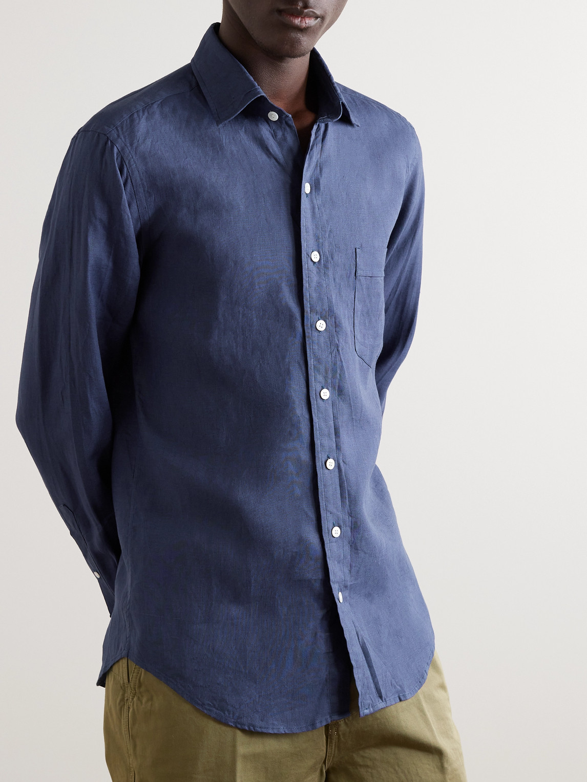 Shop Drake's Crinkled Linen-gauze Shirt In Blue