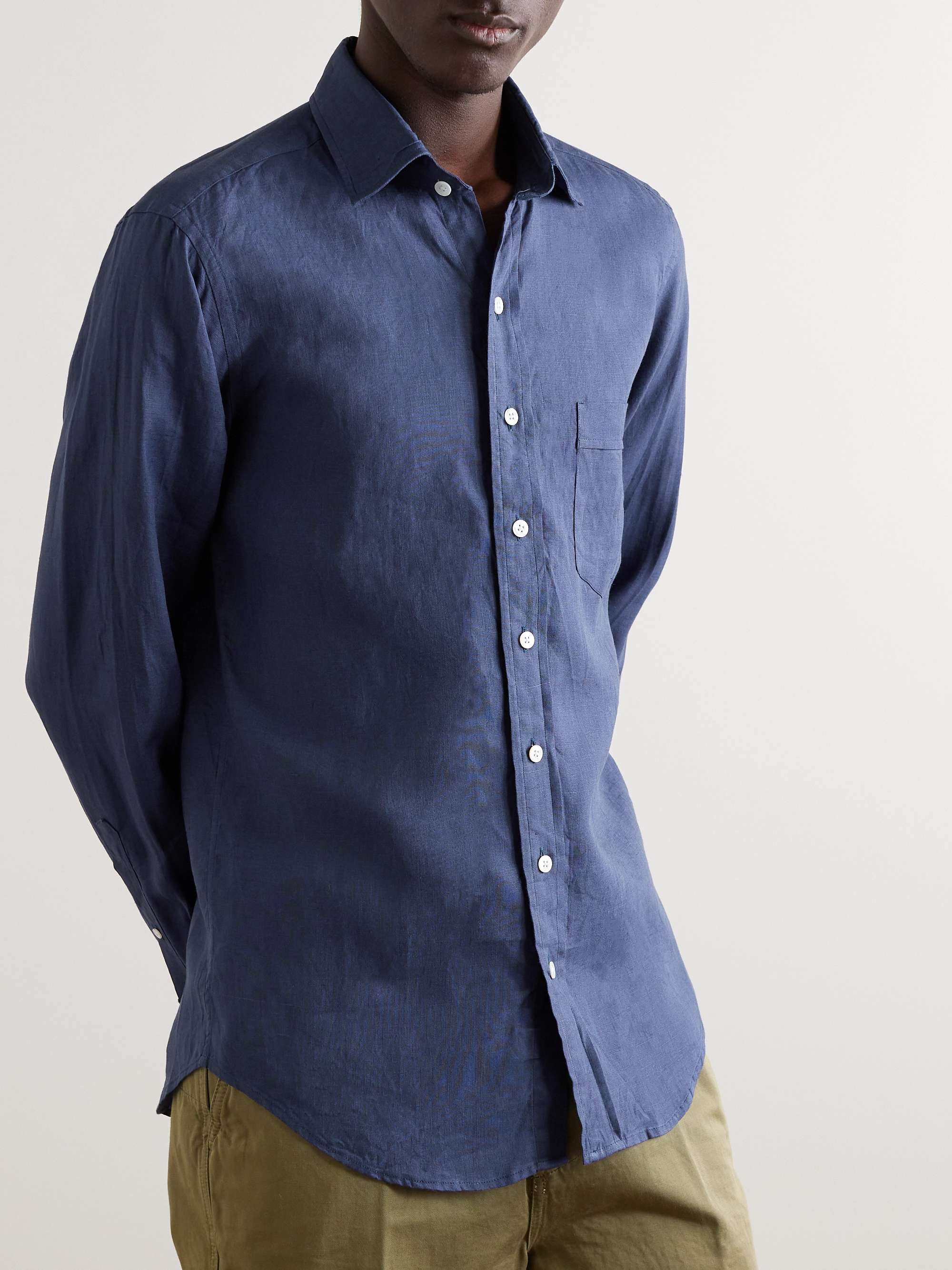 DRAKE'S Crinkled Linen-Gauze Shirt