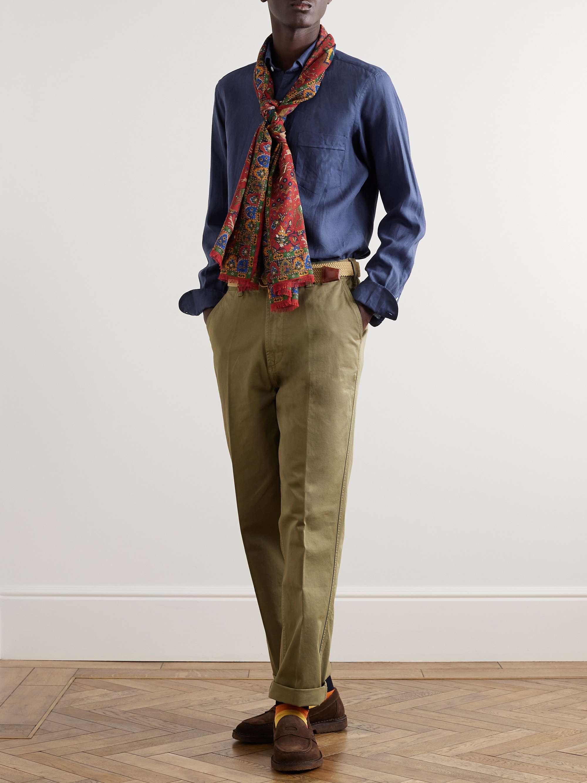 DRAKE'S Crinkled Linen-Gauze Shirt