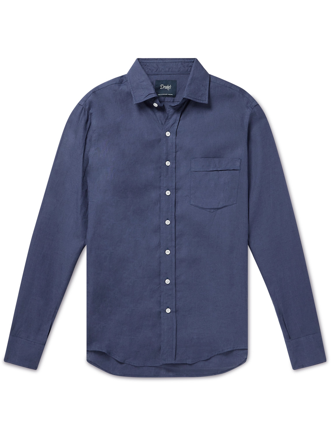 Drake's Crinkled Linen-gauze Shirt In Blue