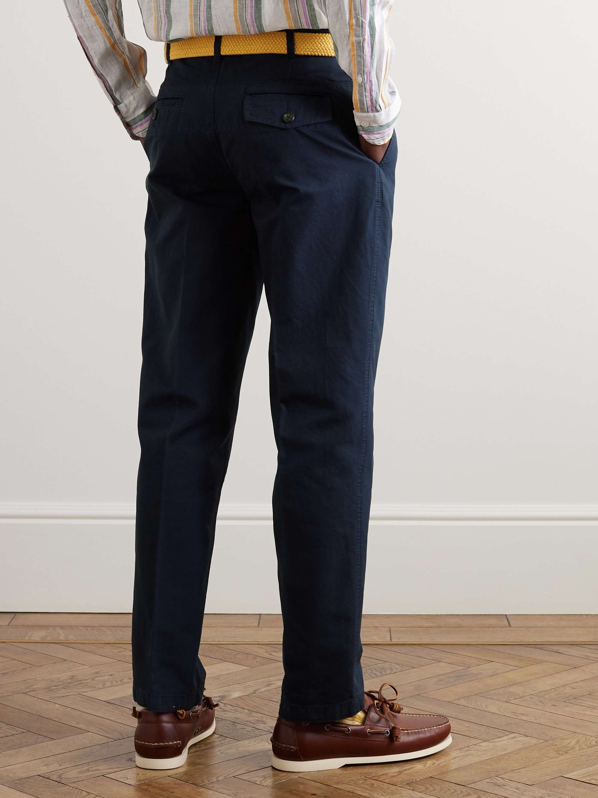 DRAKE'S Tapered Pleated Cotton-Canvas Chinos